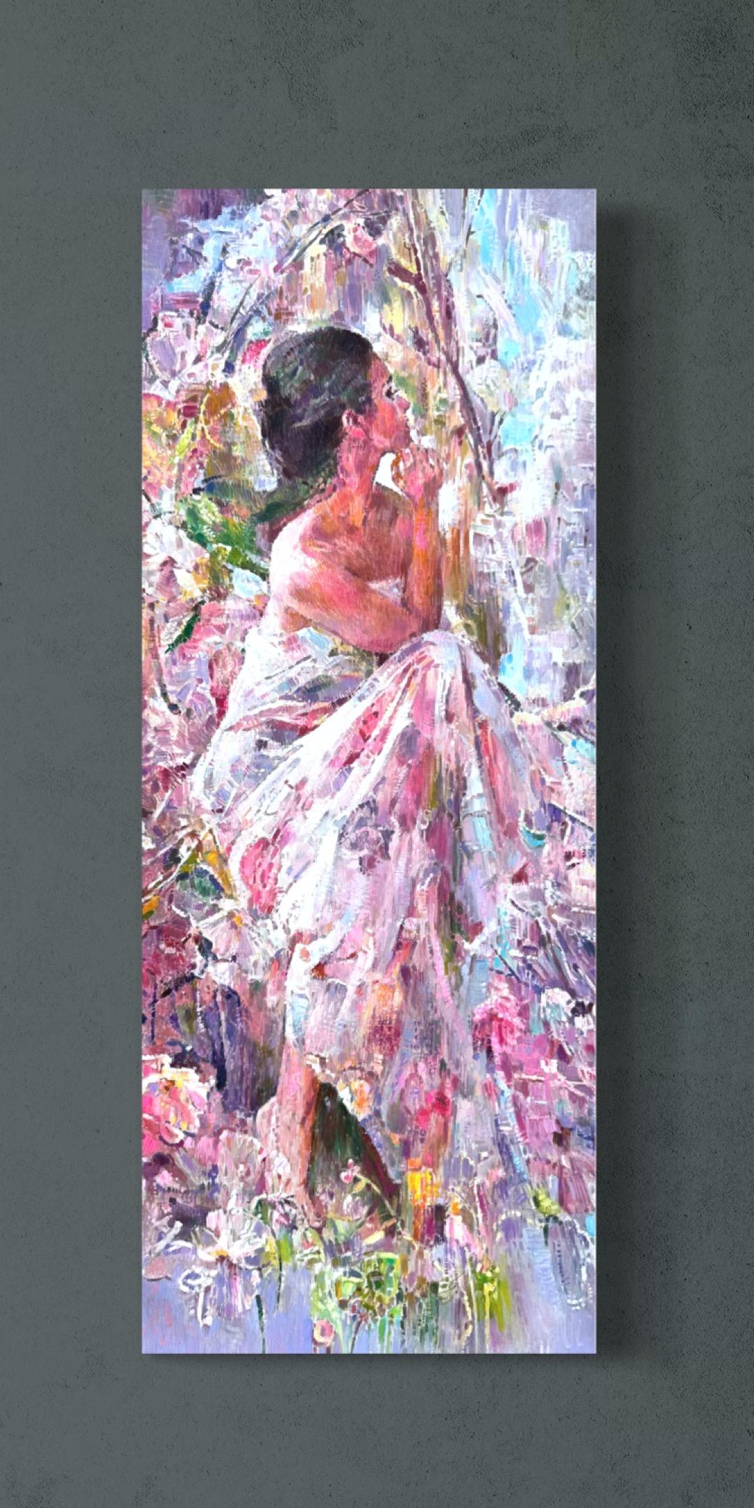 Fleeting Spring Women Figurative Oil Painting, Handmade Artwork, One of a Kind en vente 1