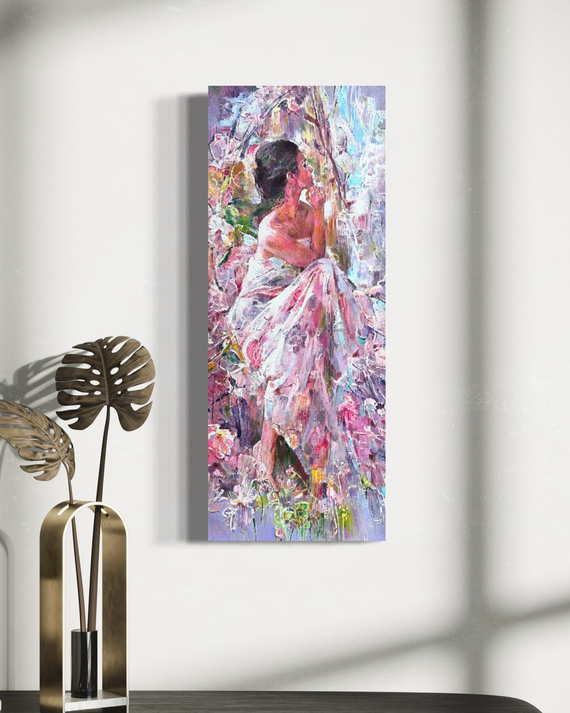 Fleeting Spring Women Figurative Oil Painting, Handmade Artwork, One of a Kind en vente 2