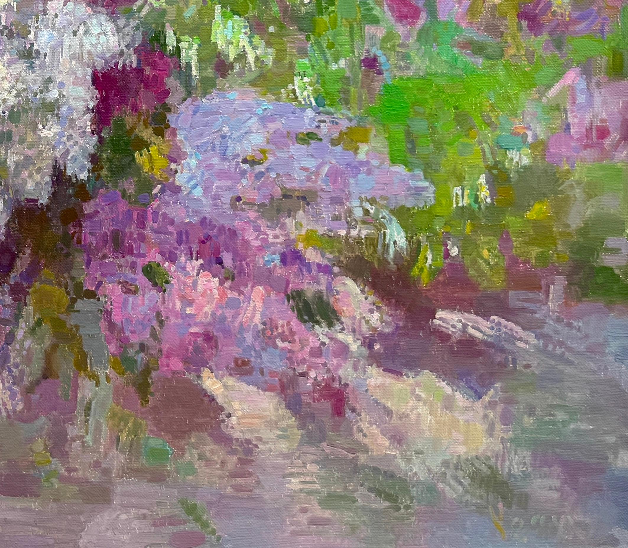 Garden Lilacs, Flowers, Original Oil Painting, Handmade Artwork, One of a Kind For Sale 1