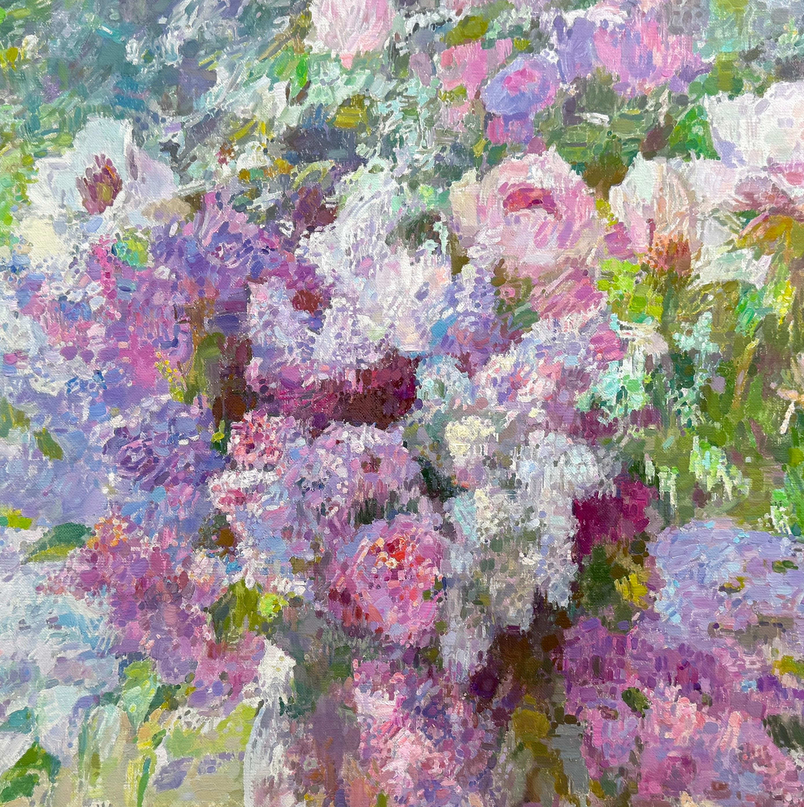 Garden Lilacs, Flowers, Original Oil Painting, Handmade Artwork, One of a Kind For Sale 2
