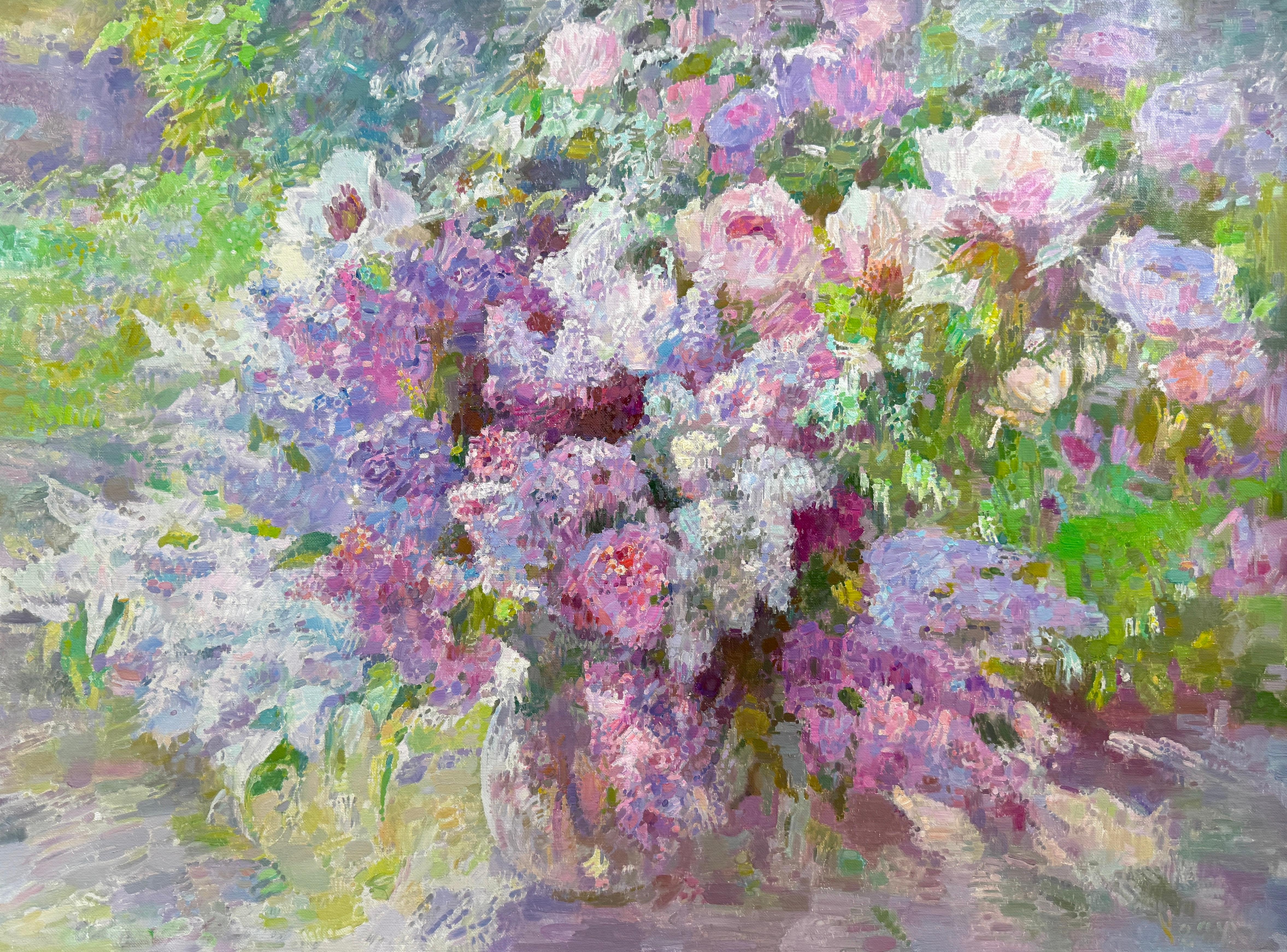 Ashot Muradyan Still-Life Painting - Garden Lilacs, Flowers, Original Oil Painting, Handmade Artwork, One of a Kind