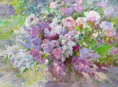 Garden Lilacs, Flowers, Original Oil Painting, Handmade Artwork, One of a Kind