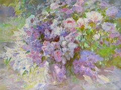 Lilas de jardin, peinture à l'huile originale, œuvre d'art faite à la main, unique en son genre