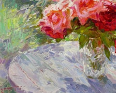 Garden Roses, Flowers, Original Oil Painting, Handmade Artwork, One of a Kind