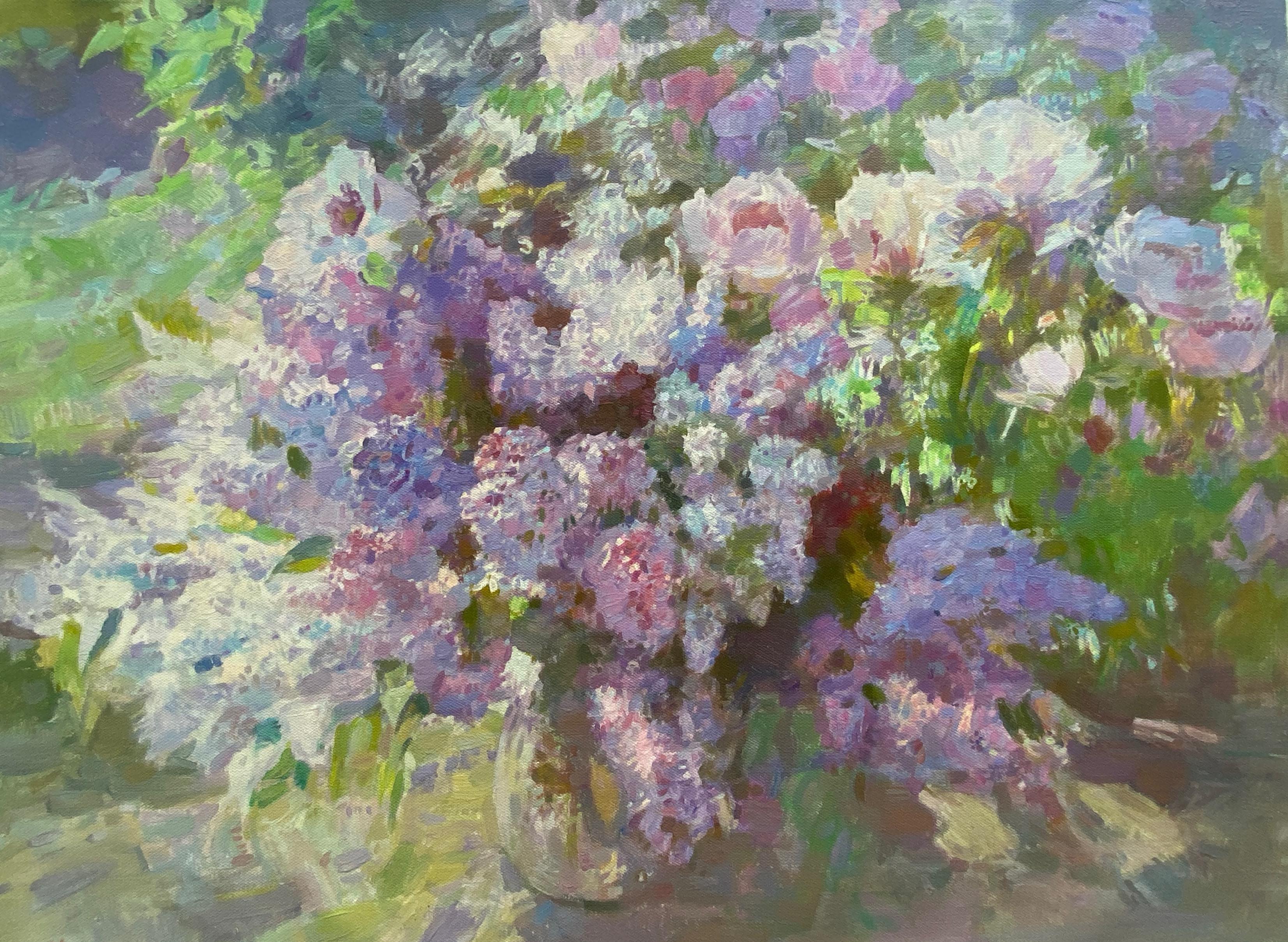 Ashot Muradyan Landscape Painting - Lilacs, Original Oil Painting, Handmade Artwork, One of a Kind