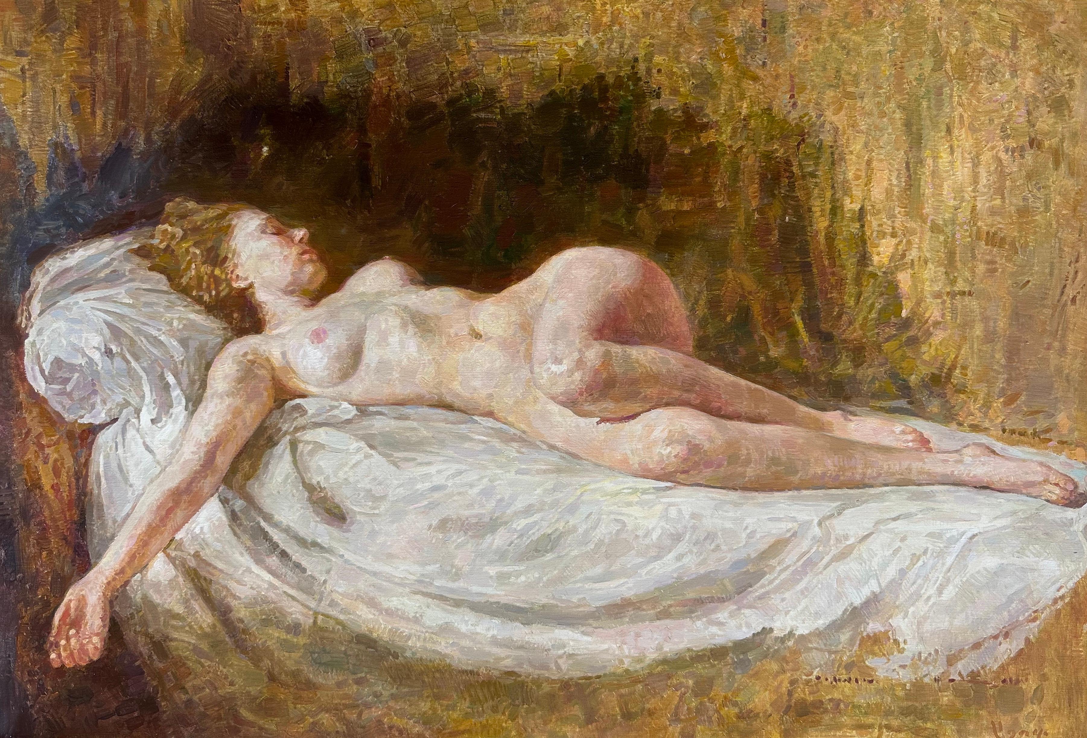 Ashot Muradyan Nude Painting - Nude Woman, Original Oil Painting, Handmade Artwork, One of a Kind