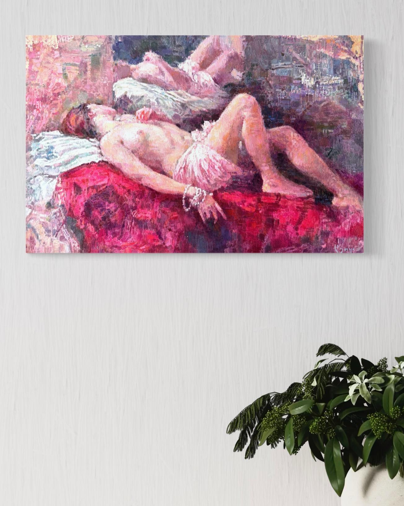 Reflection Figurative Impressionism Oil Painting Handmade Artwork One of a Kind For Sale 2