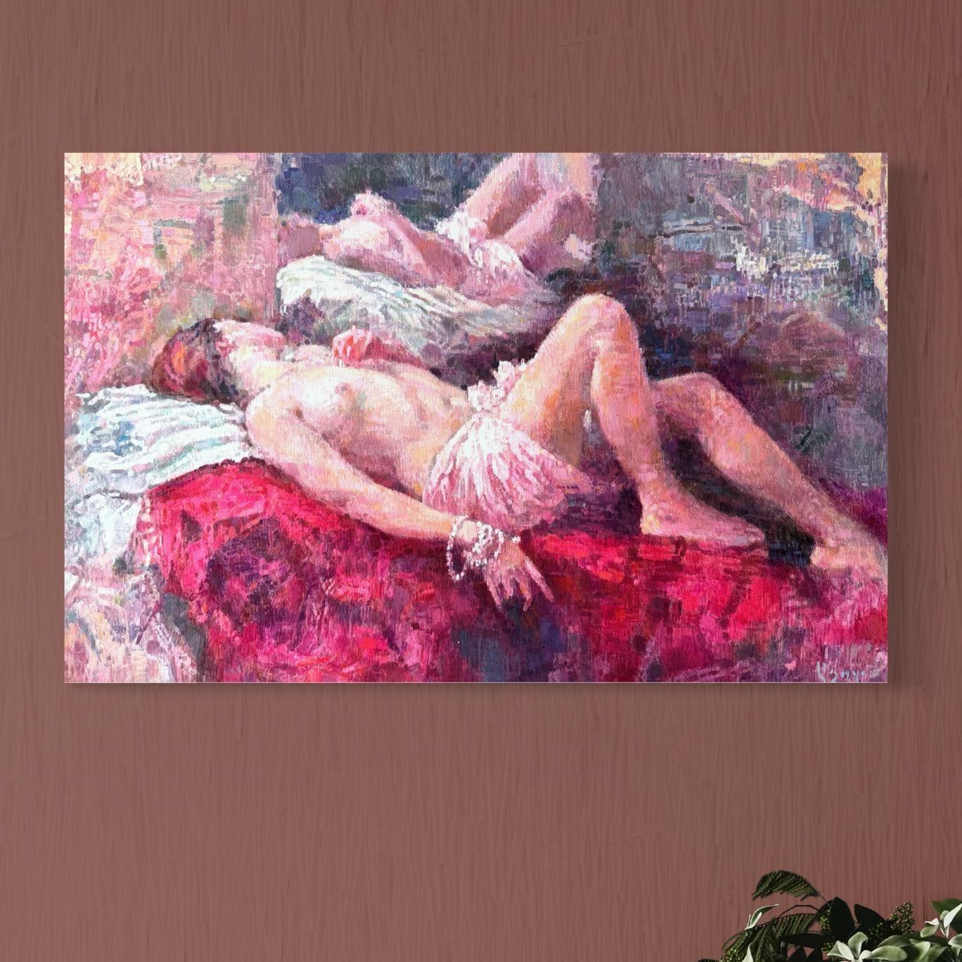 Reflection Figurative Impressionism Oil Painting Handmade Artwork One of a Kind For Sale 3