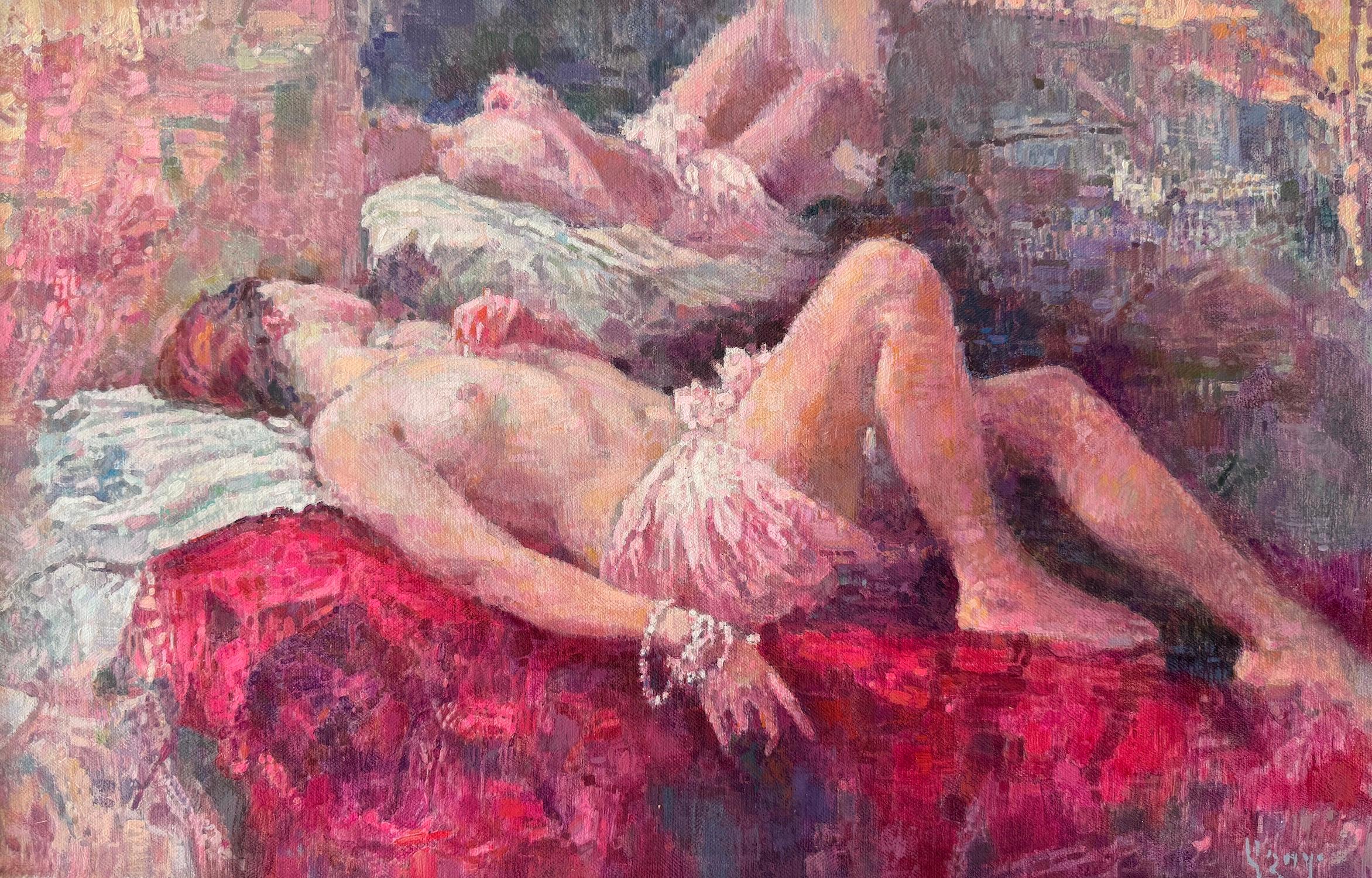Ashot Muradyan Figurative Painting - Reflection Figurative Impressionism Oil Painting Handmade Artwork One of a Kind