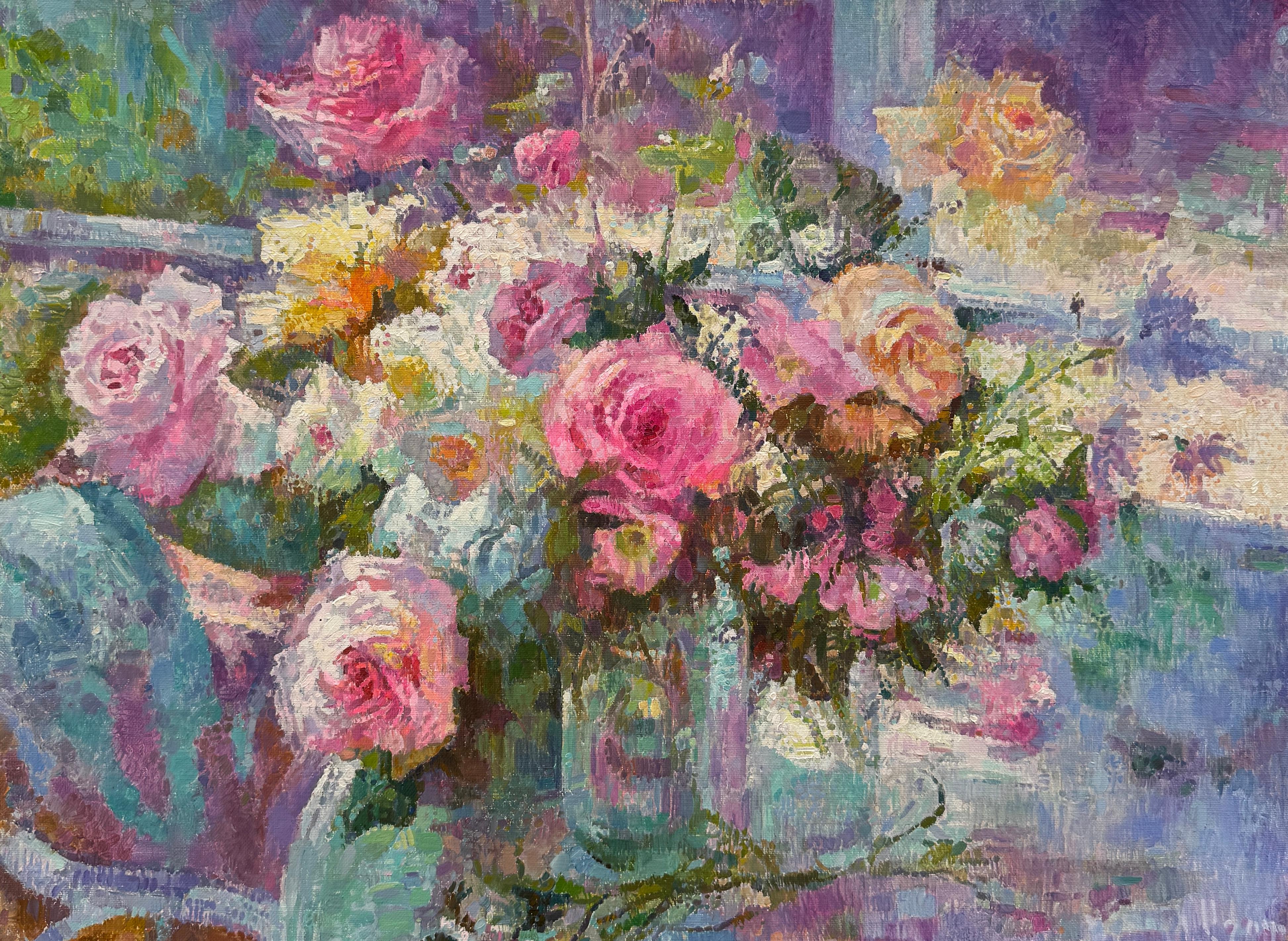 Ashot Muradyan Still-Life Painting - Roses, Flowers Original Oil Painting, Handmade Artwork, One of a Kind