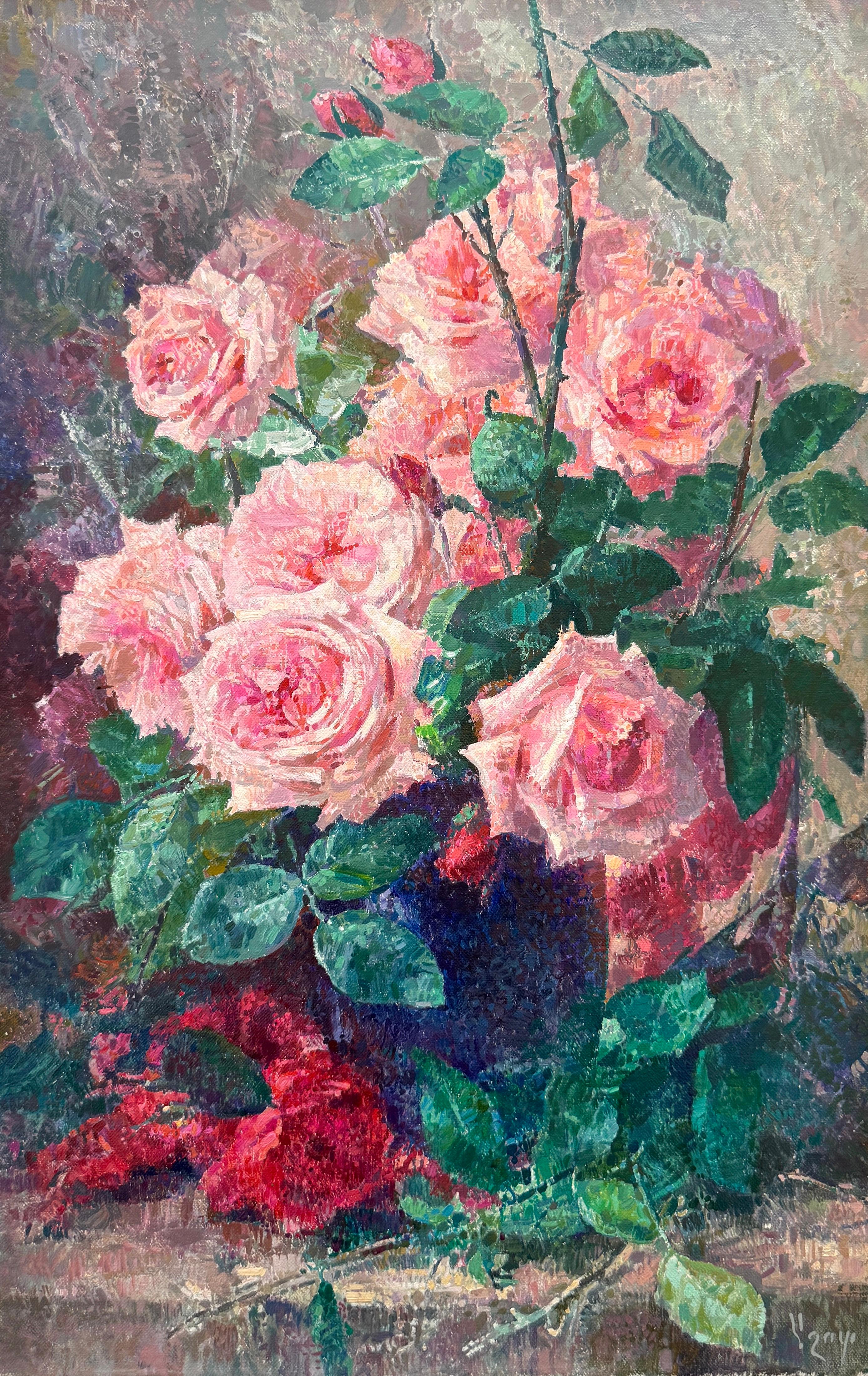 Ashot Muradyan Still-Life Painting - Roses, Flowers Still Life Original Oil Painting, Handmade Artwork, One of a Kind