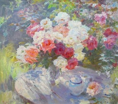 Roses, peinture à l'huile originale, œuvre d'art faite à la main, unique en son genre