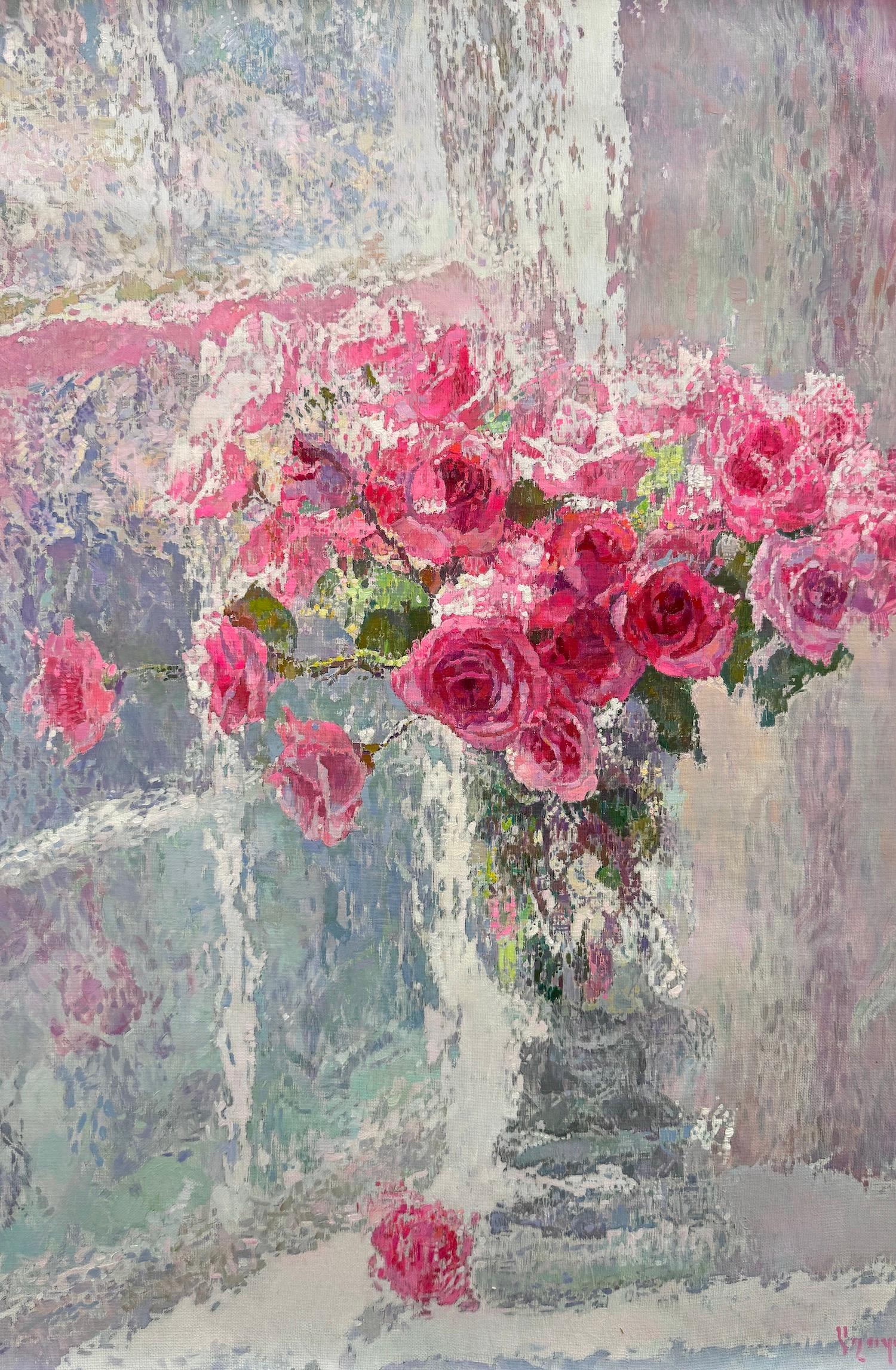 Ashot Muradyan Still-Life Painting - Roses Still Life Impressionism Oil Painting Handmade Artwork One of a Kind
