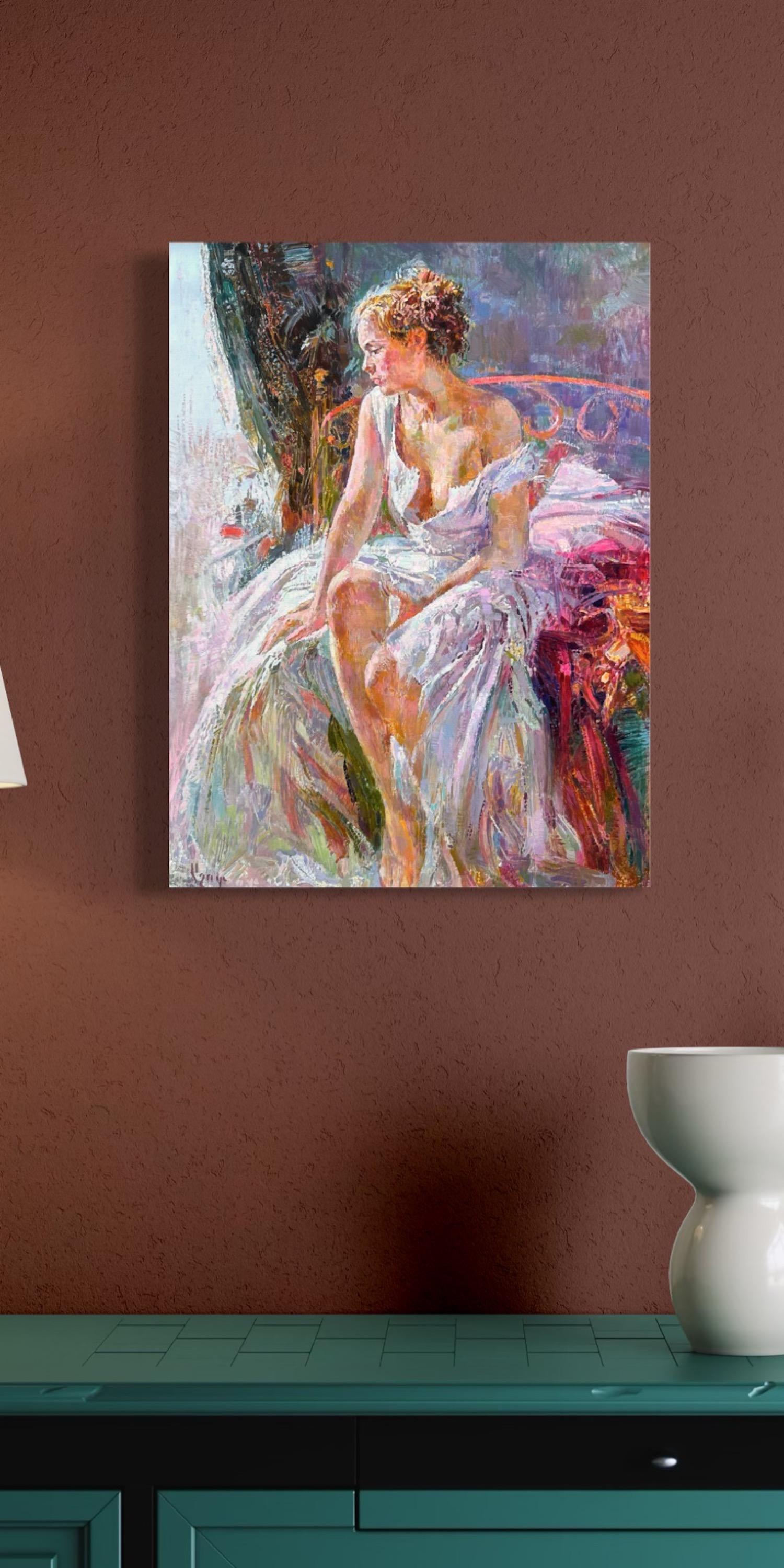 Künstler: Ashot Muradyan
Werk: Originalgemälde, Handgefertigtes Kunstwerk, Unikat 
Medium: Öl auf Leinen
Jahr: 2025
Stil: Figurativer Impressionismus 
Titel: Stille Muse
Größe: 22