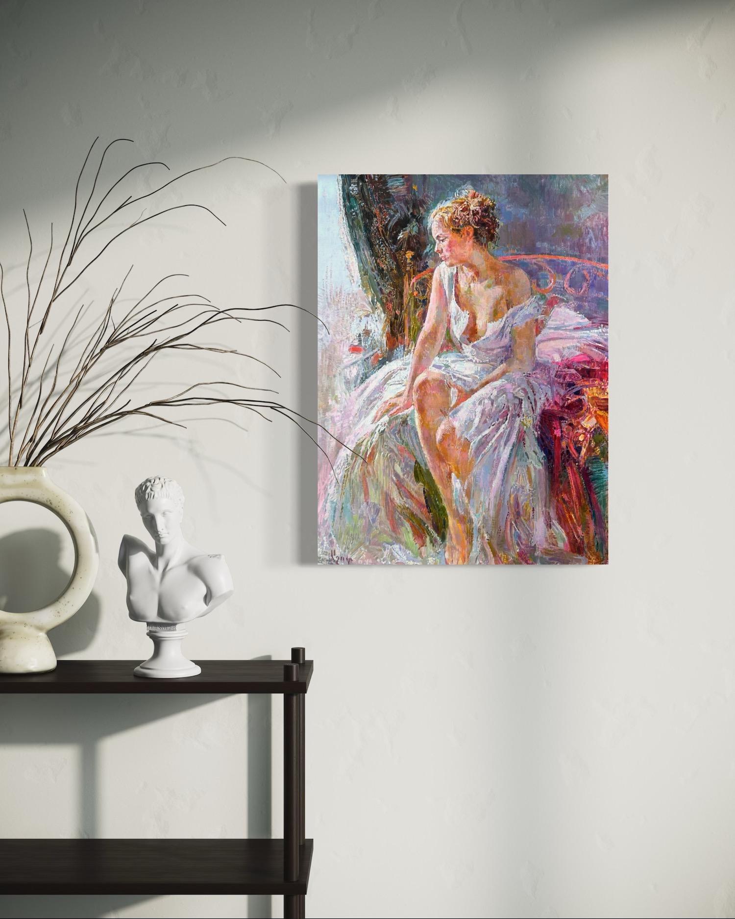Silent Muse Figurativer Impressionismus Ölgemälde Handgemachtes Kunstwerk Unikat im Angebot 1