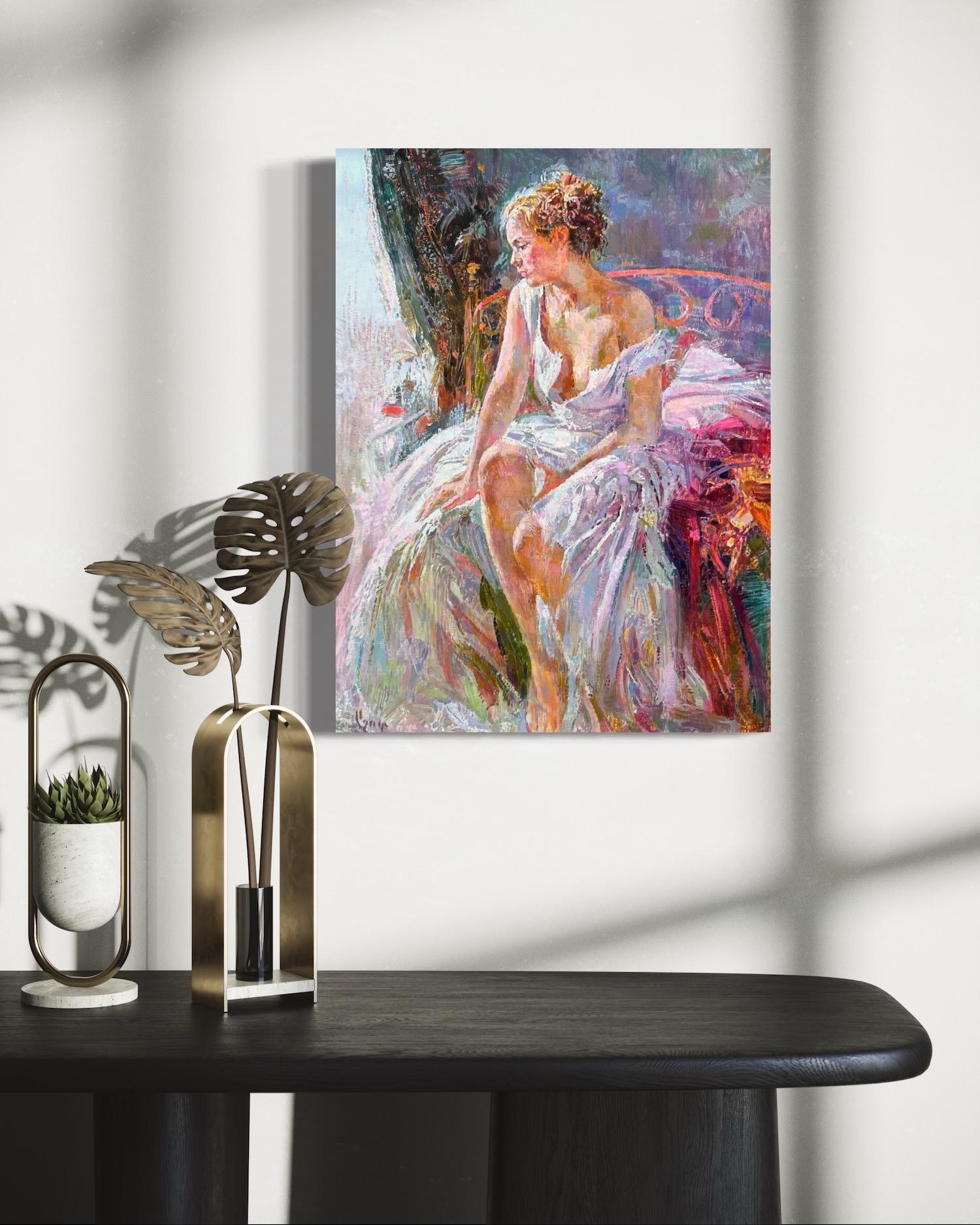 Silent Muse Figurativer Impressionismus Ölgemälde Handgemachtes Kunstwerk Unikat im Angebot 2