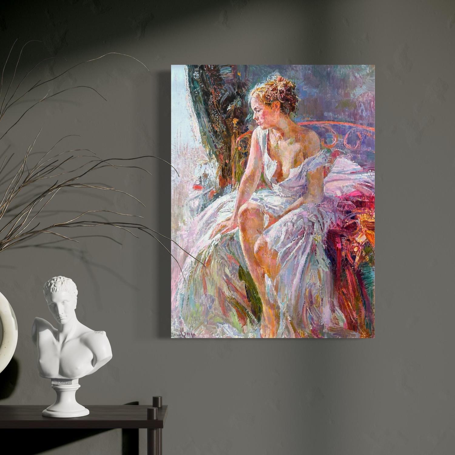 Silent Muse Figurativer Impressionismus Ölgemälde Handgemachtes Kunstwerk Unikat im Angebot 3