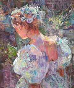 Portrait de femme de printemps, peinture à l'huile originale, œuvre d'art faite à la main, unique en son genre
