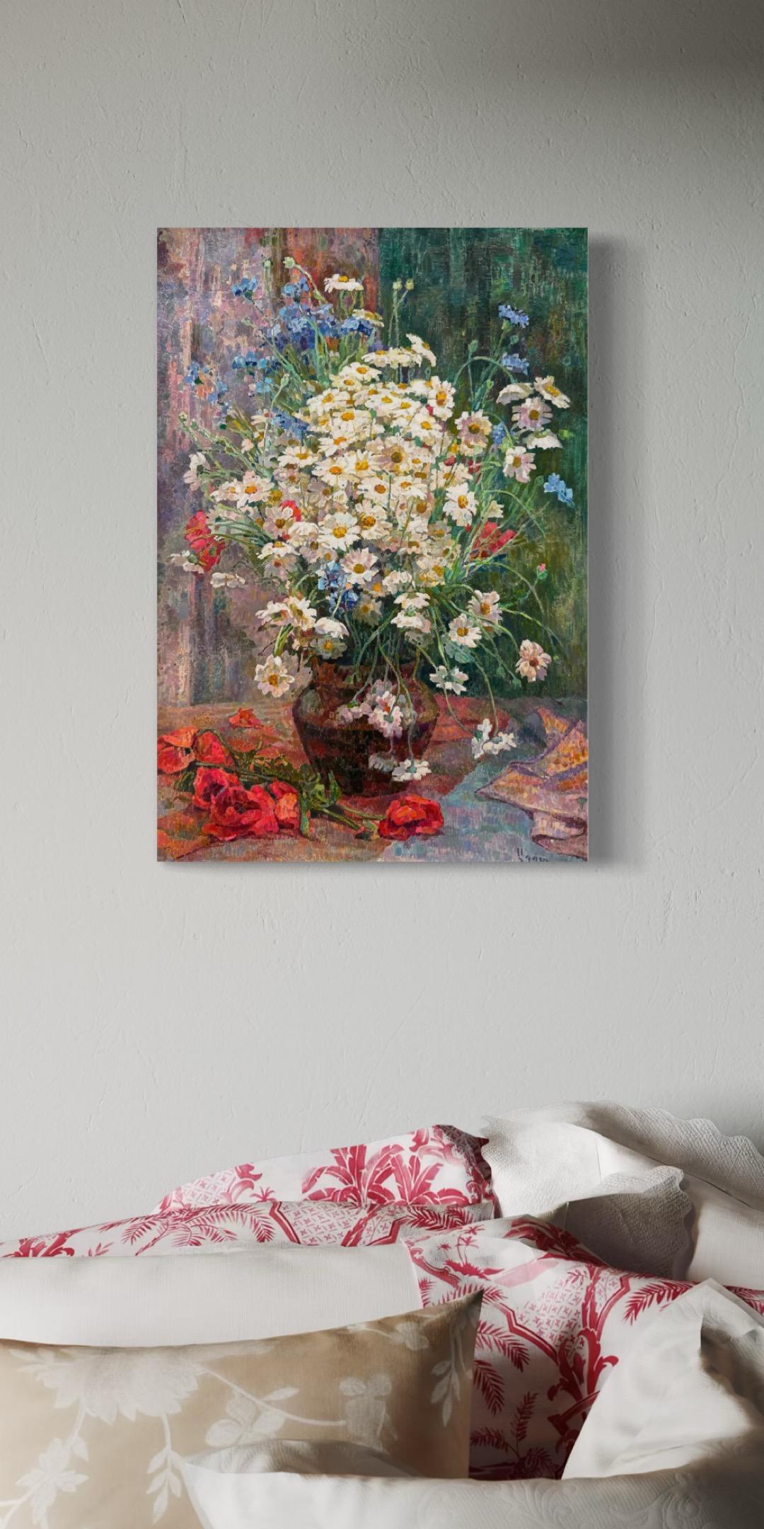 Natura morta con margherite, Pittura a olio originale, Opera d'arte fatta a mano, Pezzo unico - Painting di Ashot Muradyan
