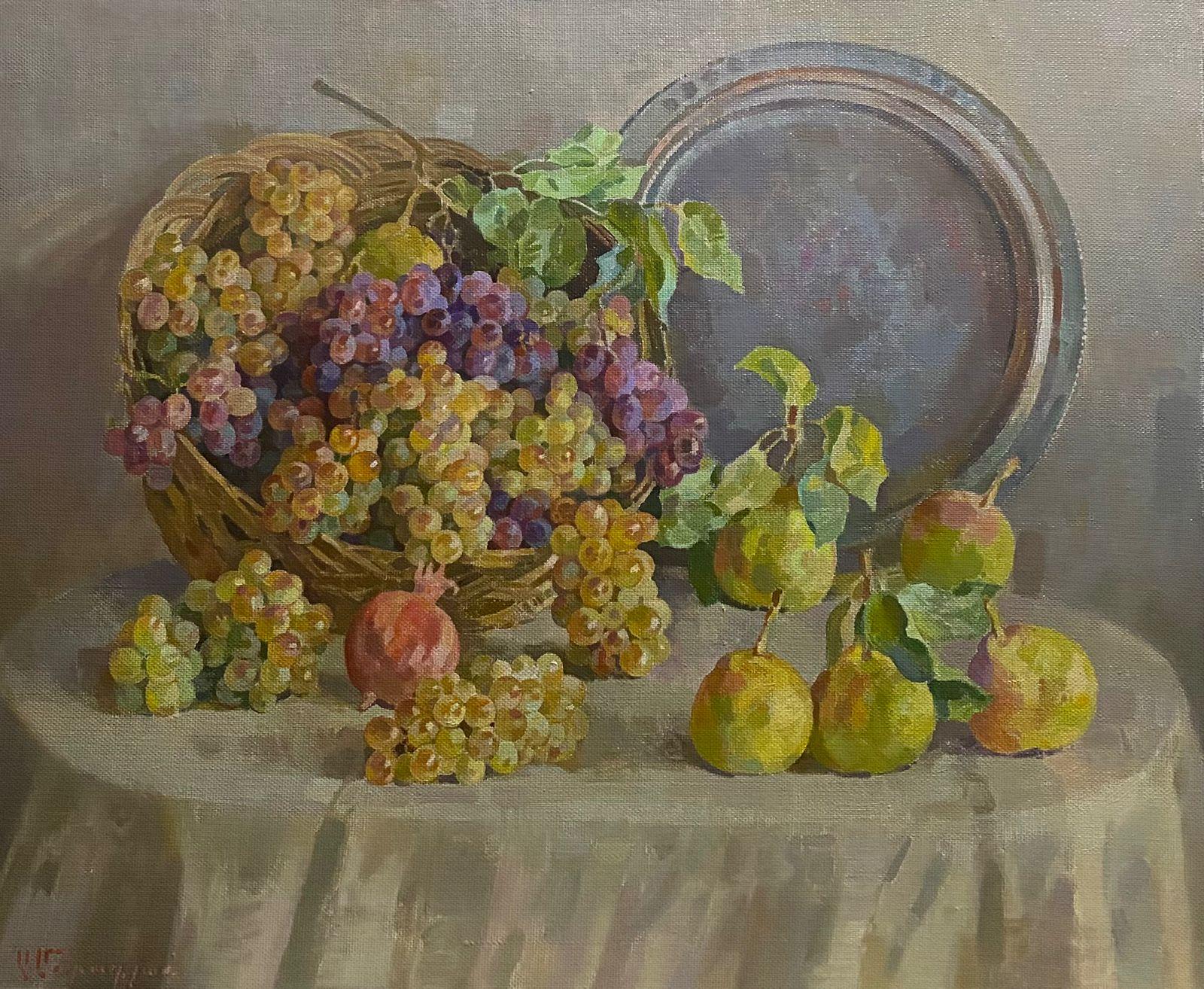 Still-Life Painting Ashot Muradyan - Nature morte avec raisins, peinture à l'huile originale, œuvre d'art faite à la main, unique en son genre
