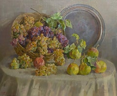 Still Life with Grapes, Original Oil Painting, Handmade Artwork, One of a Kind