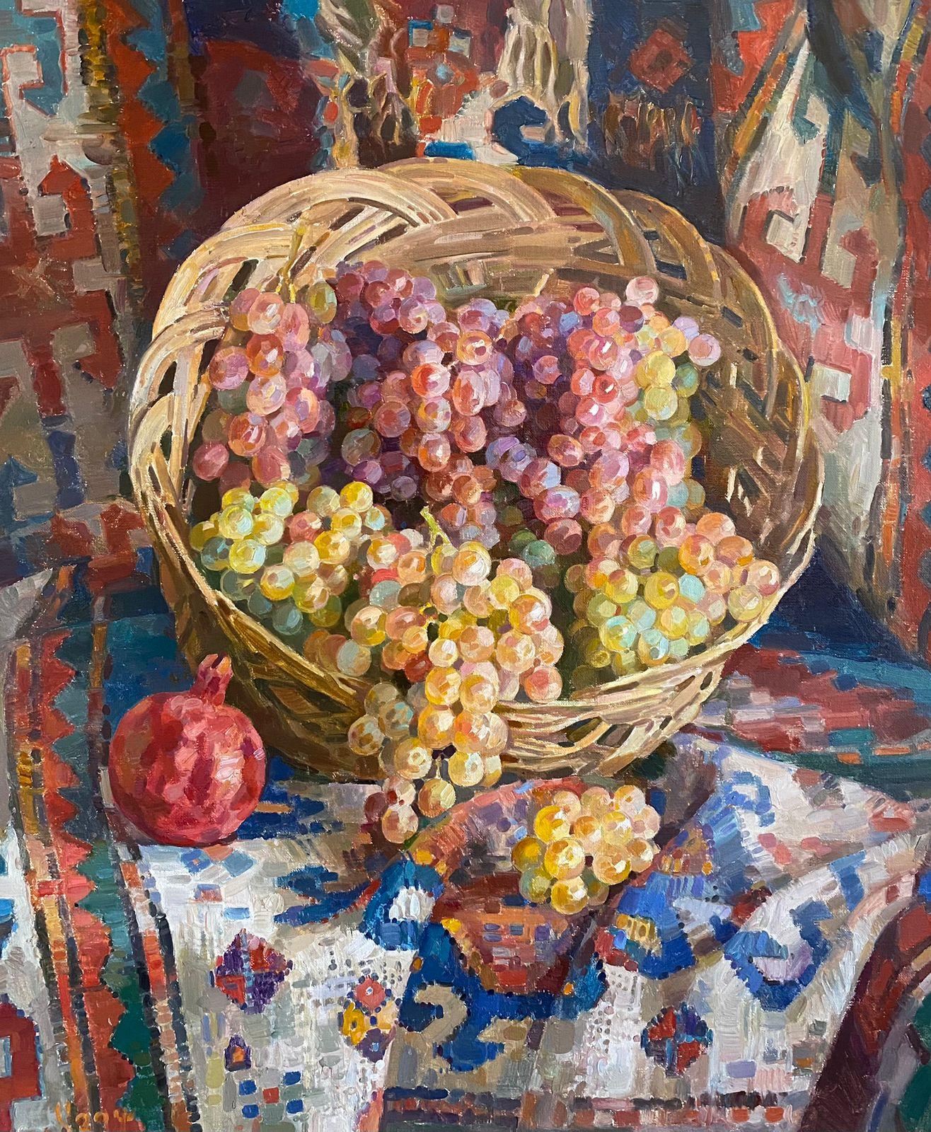 Still-Life Painting di Ashot Muradyan - Natura morta con tappeto, Pittura a olio originale, Opera d'arte fatta a mano, pezzo unico