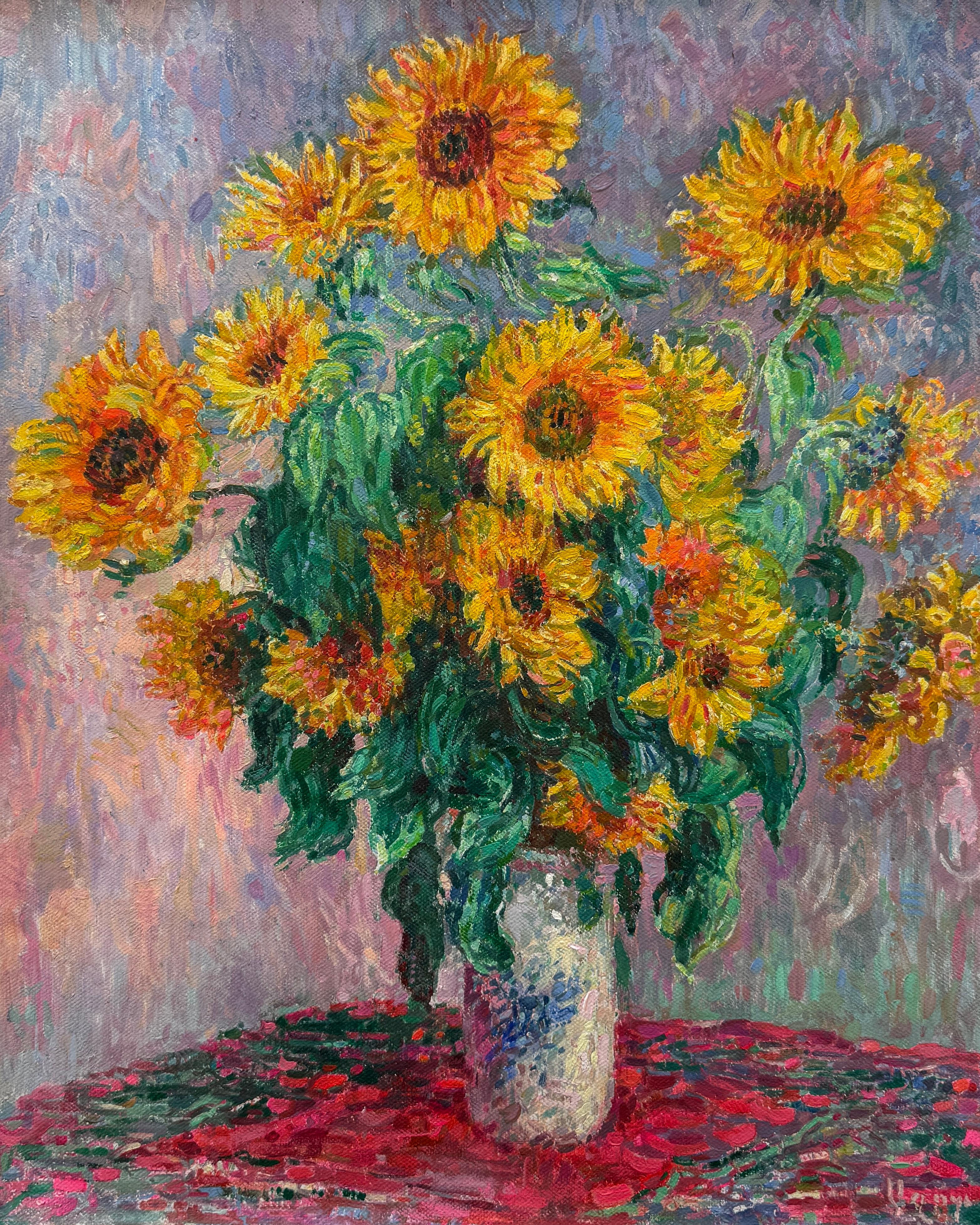 Ashot Muradyan Still-Life Painting - Sunflowers, Impressionism Oil Painting, Handmade Artwork, One of a Kind