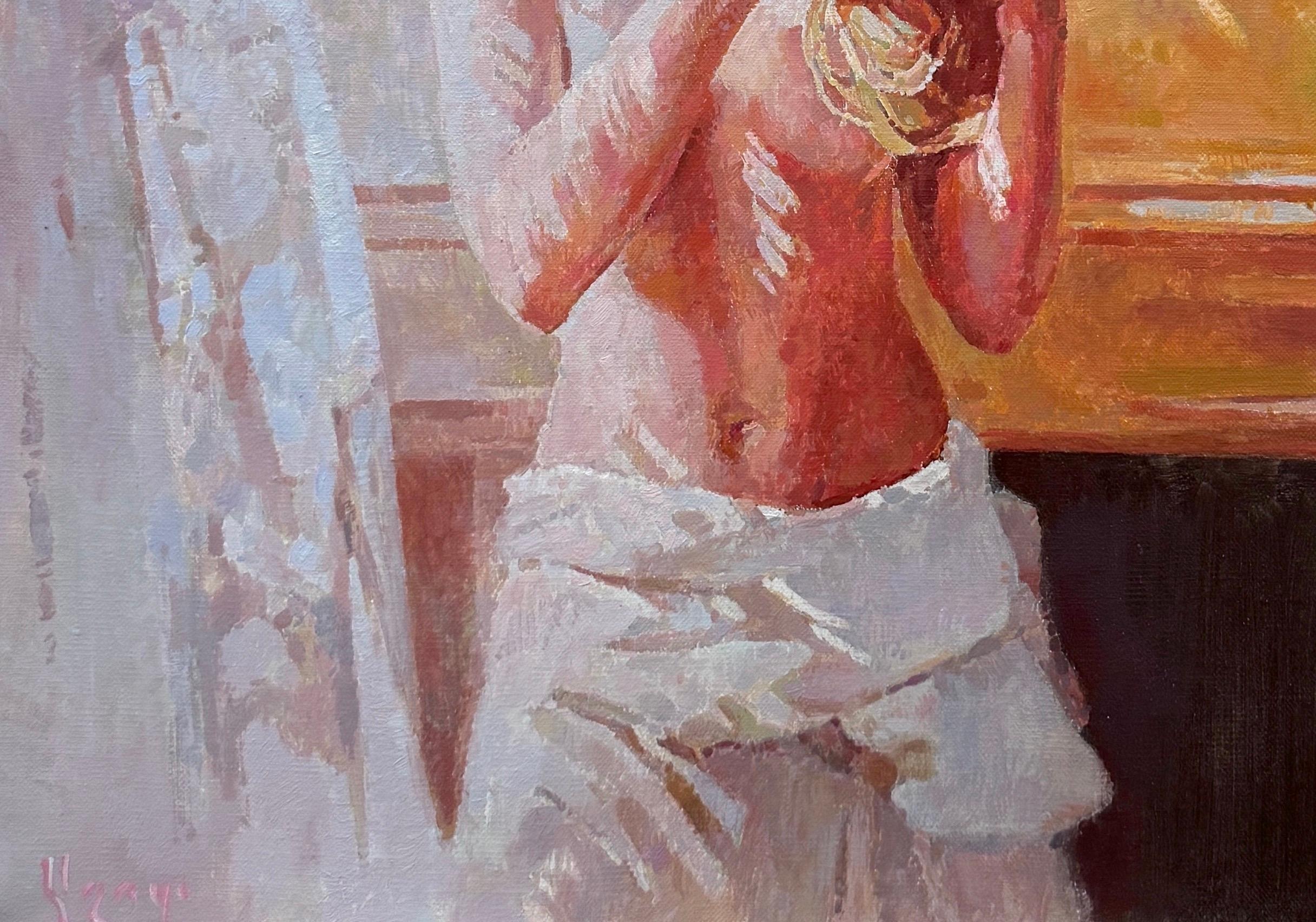 Sol, Retrato de mujer, Figurativo, Pintura al óleo original, Obra de arte hecha a mano - Painting Impresionista de Ashot Muradyan