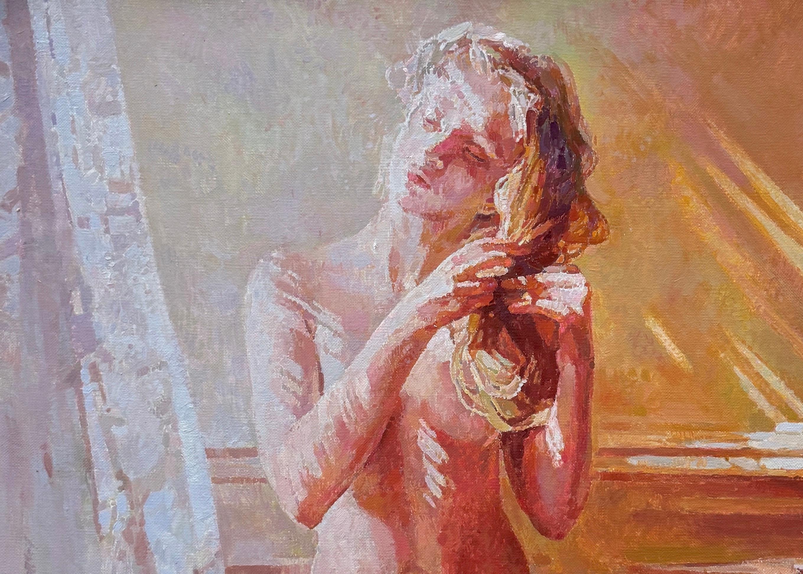 Sol, Retrato de mujer, Figurativo, Pintura al óleo original, Obra de arte hecha a mano - Portrait Painting Marrón de Ashot Muradyan