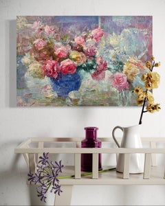Vase of Roses, Flowers Original Oil Painting, Handmade Artwork, One of a Kind