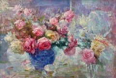 Vase of Roses, Flowers Original Oil Painting, Handmade Artwork, One of a Kind