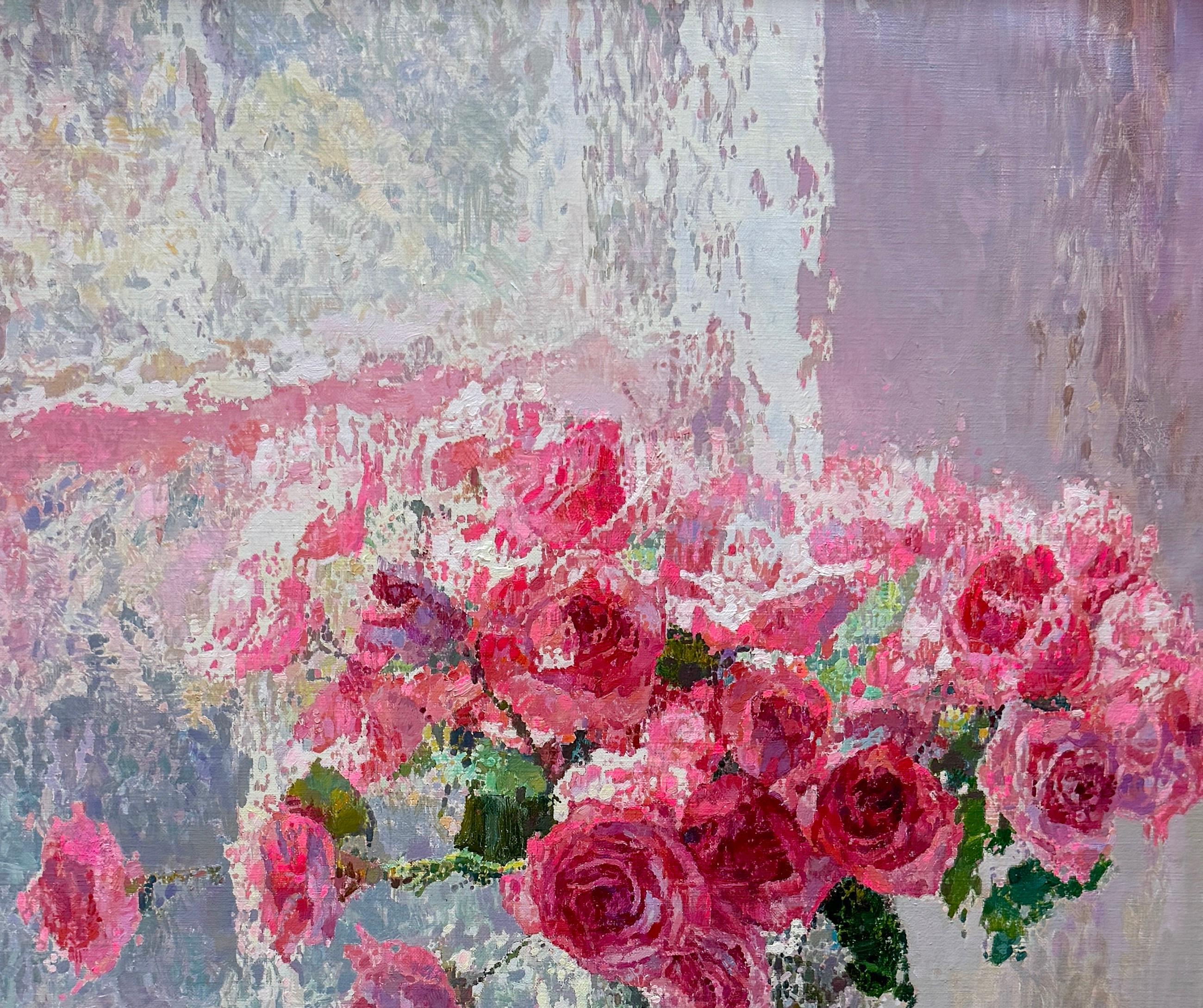 Vaso di rose, fiori, natura morta Pittura ad olio originale, opera d'arte fatta a mano - Painting Impressionismo di Ashot Muradyan