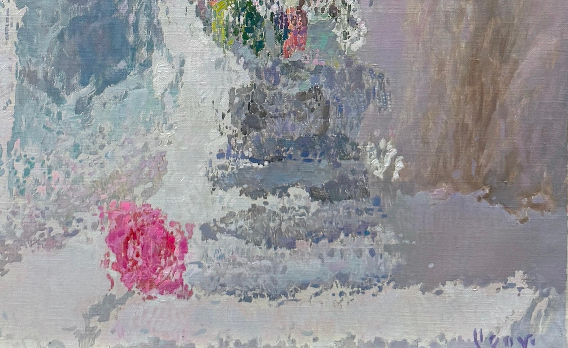 Vaso di rose, fiori, natura morta Pittura ad olio originale, opera d'arte fatta a mano - Still-Life Painting Grigio di Ashot Muradyan