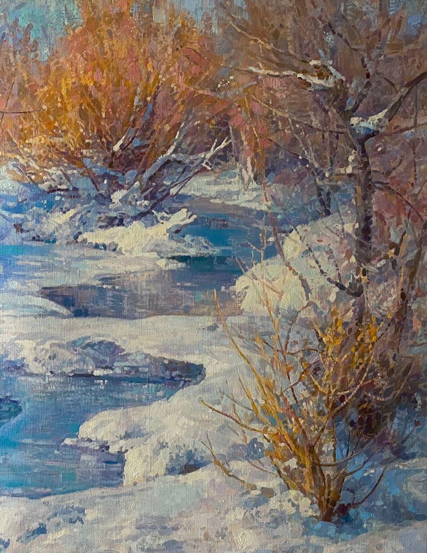 Winter Morning, Landscape Original Oil Painting, Handmade Artwork, One of a Kind For Sale 1