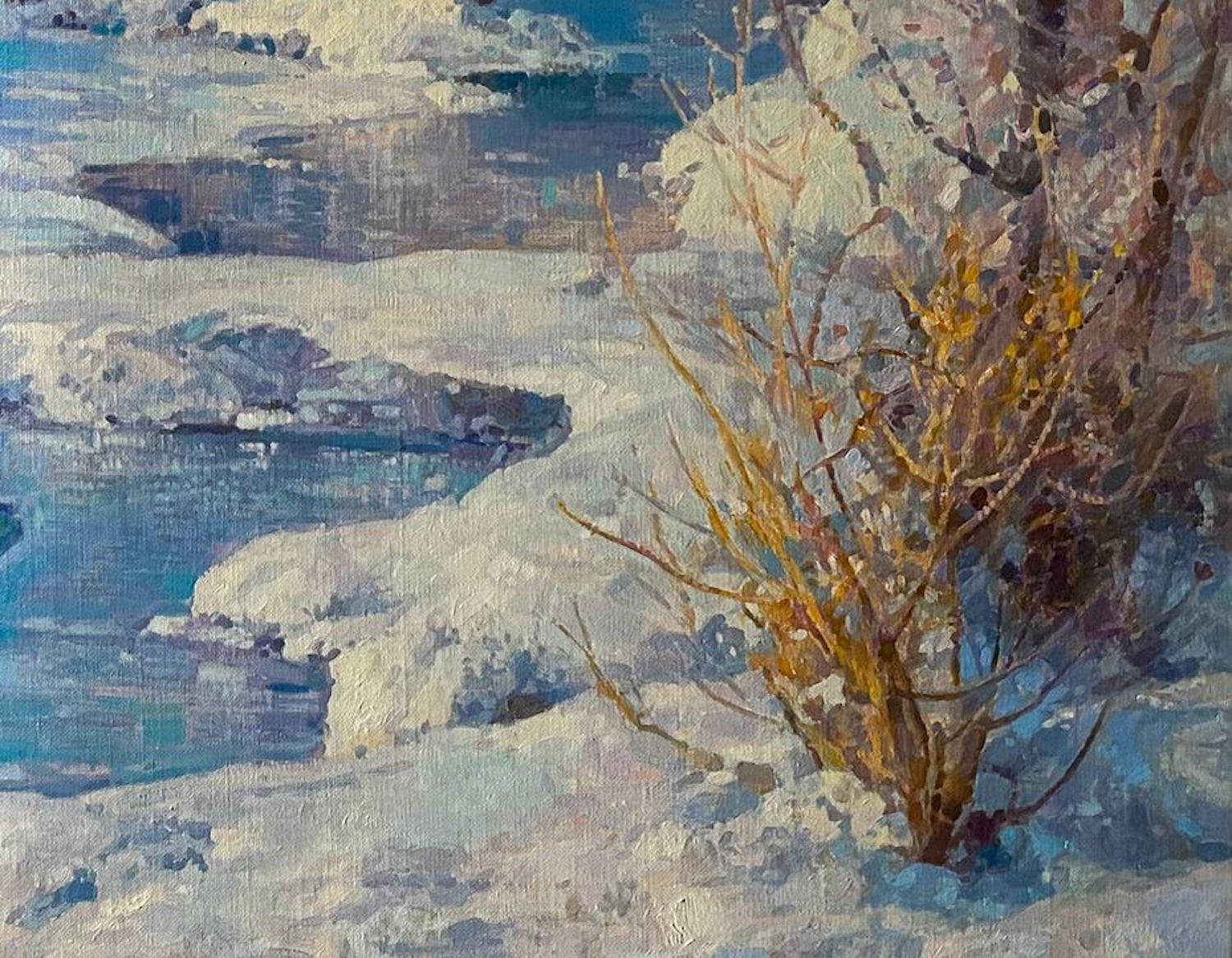 Winter Morning, Landscape Original Oil Painting, Handmade Artwork, One of a Kind For Sale 2