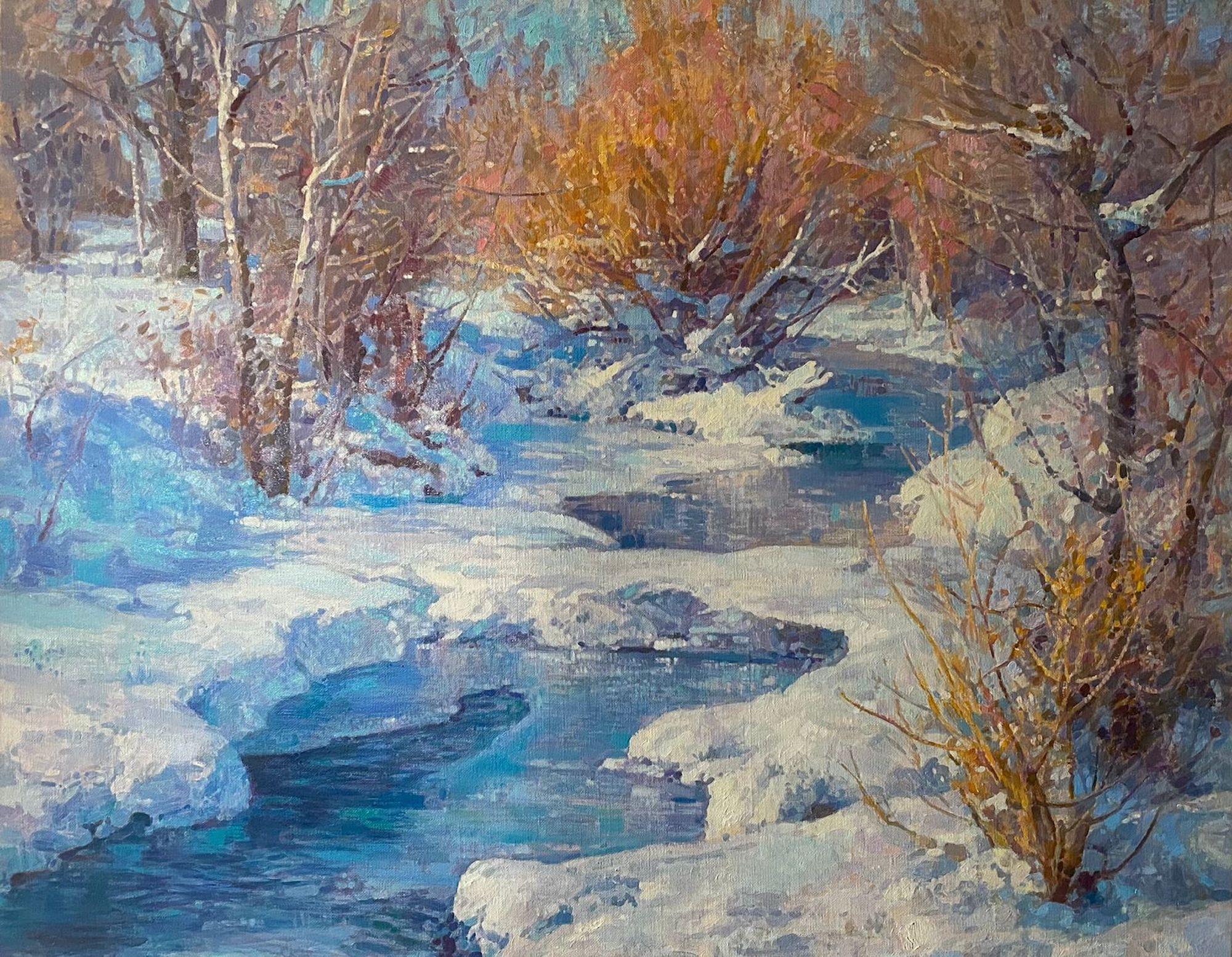 Ashot Muradyan Landscape Painting - Winter Morning, Landscape Original Oil Painting, Handmade Artwork, One of a Kind