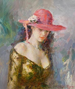 Femme en rouge, peinture à l'huile originale, œuvre d'art faite à la main, unique en son genre
