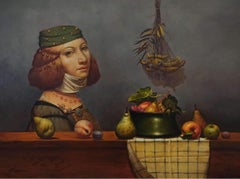 Expectación, Retrato Surrealismo, Pintura al óleo original