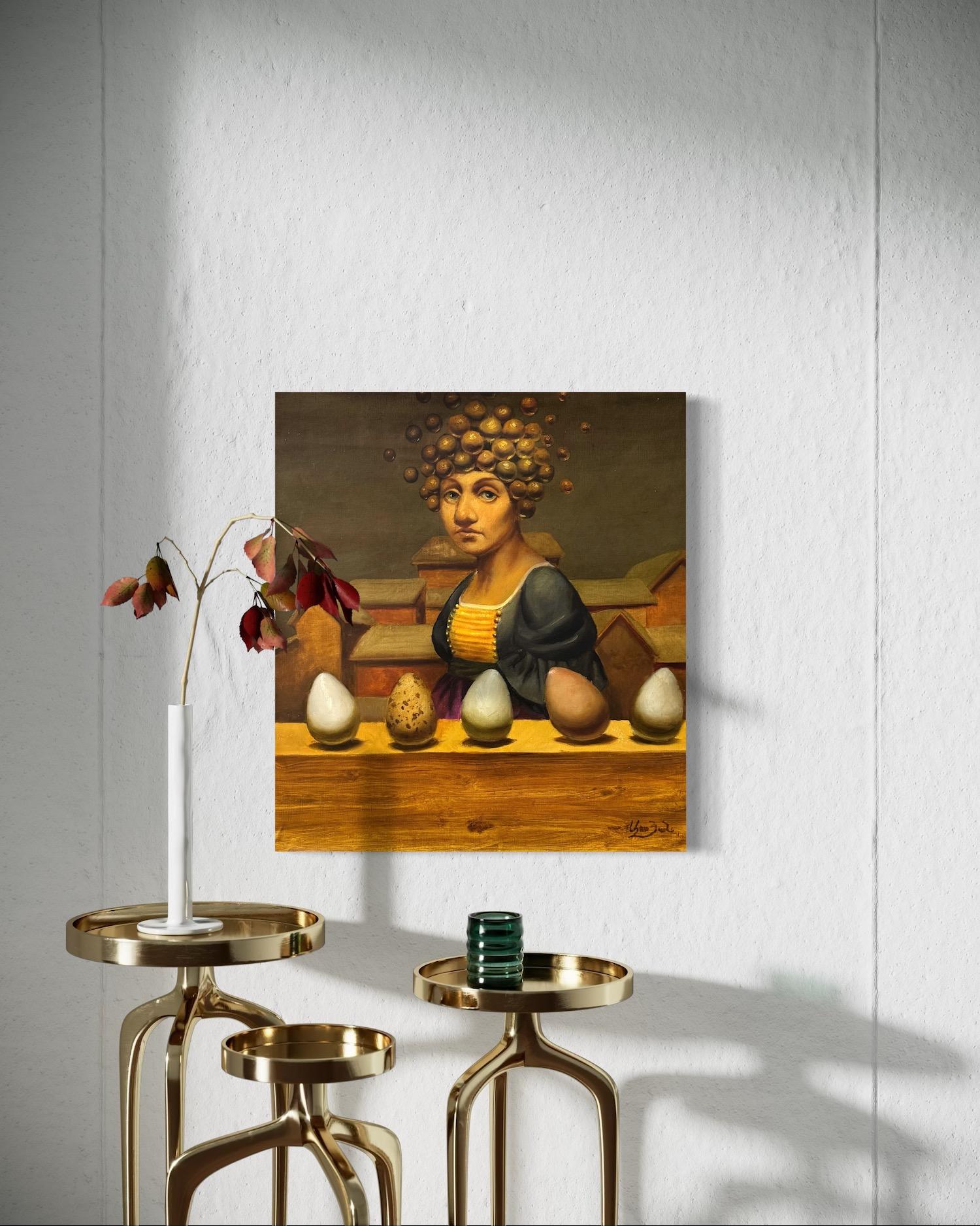 Figurative Surrealism Original Painting
Artistics : Ashot Yan
Oeuvre : Peinture à l'huile originale, œuvre d'art faite à la main, unique en son genre
Médium : Huile sur lin,
Année : 2023
Style : Portrait Surréalisme, 
Titre : Cinq histoires sur Mme