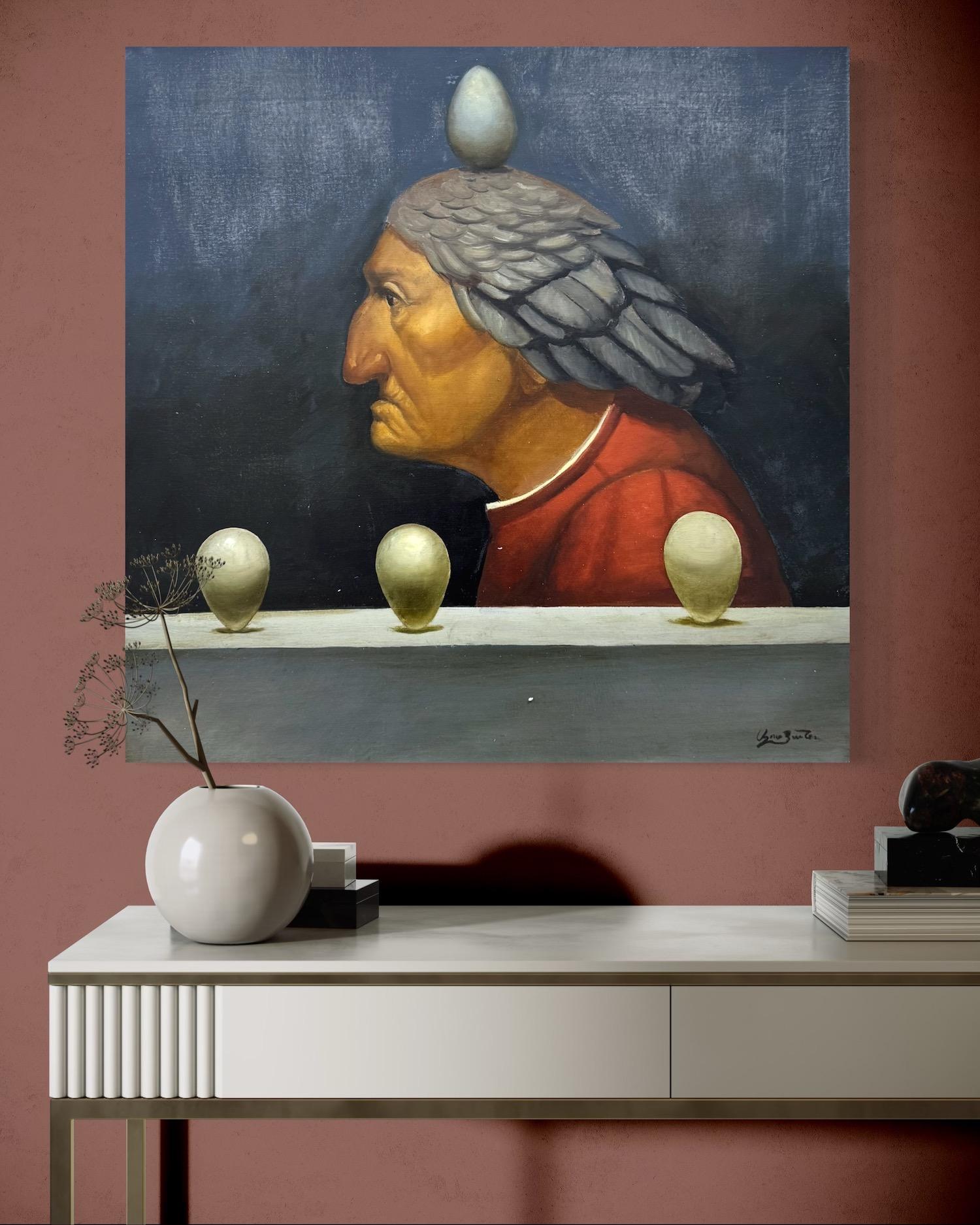 En mémoire de Dante Surréalisme figuratif Peinture à l'huile originale - Noir Figurative Painting par Ashot Yan