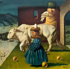 Leggenda di una mucca bianca Surrealismo figurativo Pittura ad olio originale