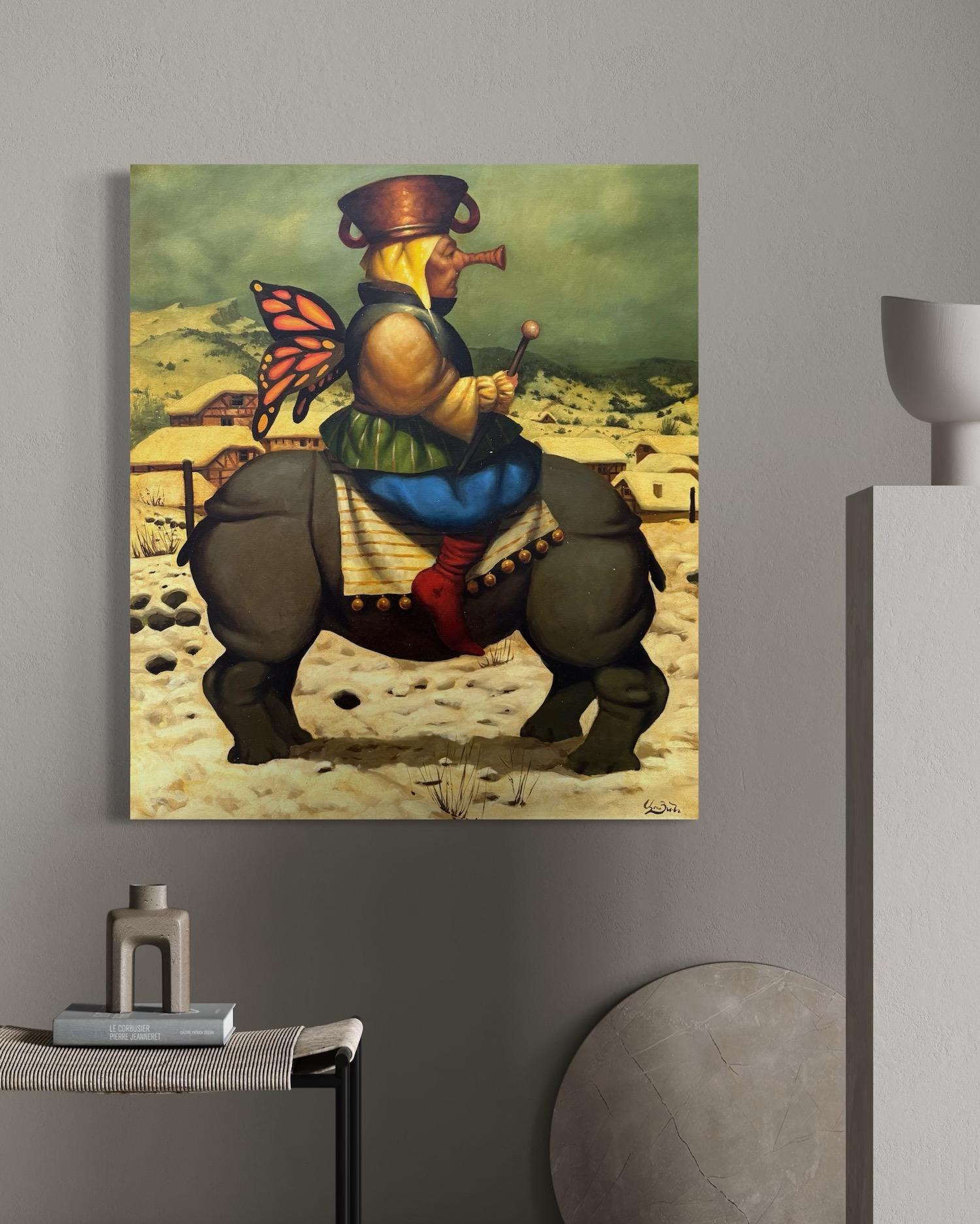 Madman from Gyurle, Figurative Surrealism, Original oil Painting For Sale 2