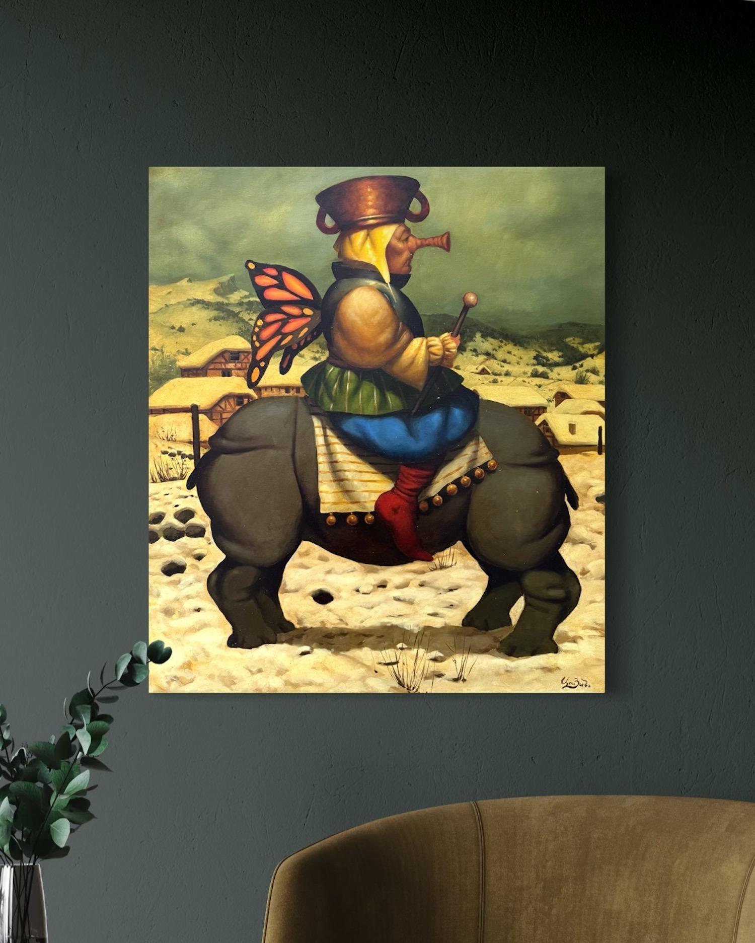Madman from Gyurle, Figurative Surrealism, Original oil Painting For Sale 4