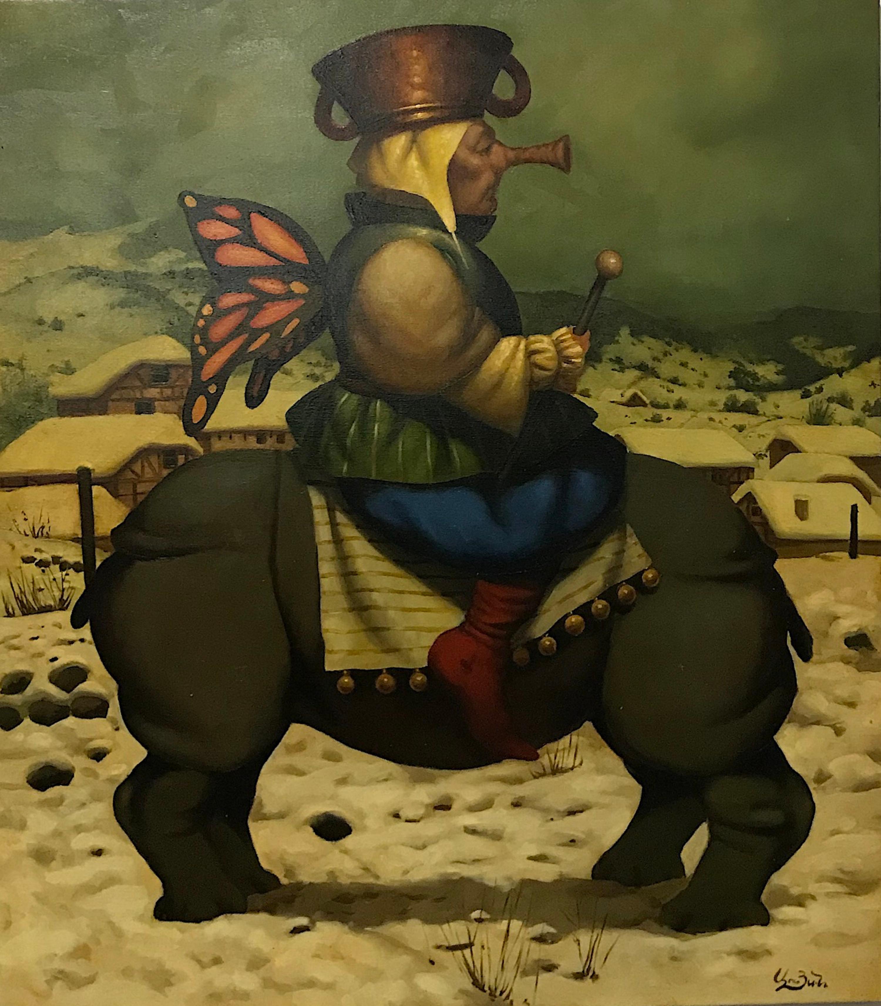 Figurative Painting de Ashot Yan - Loco de Gyurle, Surrealismo figurativo, Pintura al óleo original