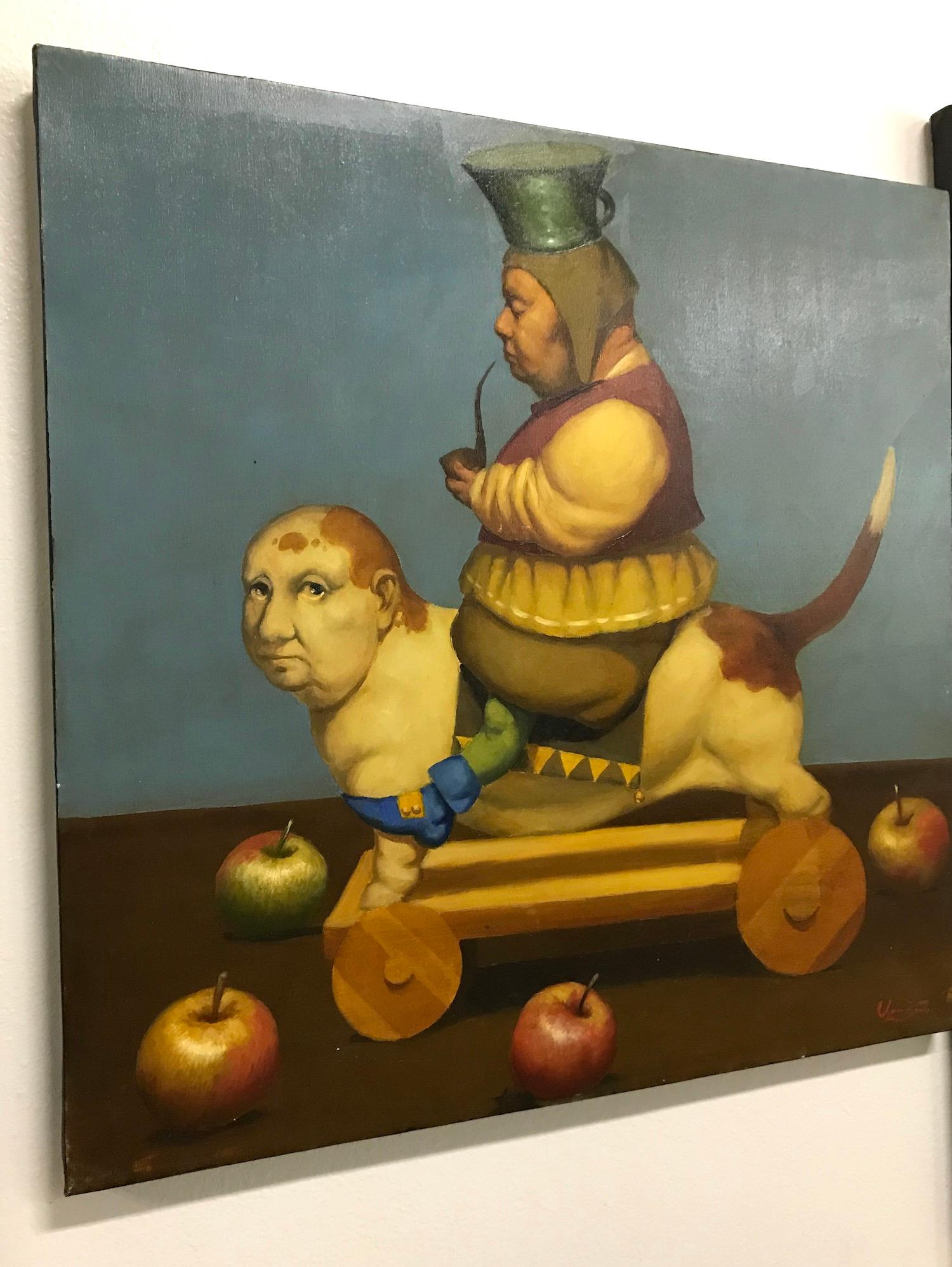 Performance, Surrealismo figurativo, Pintura al óleo original - Painting de Ashot Yan