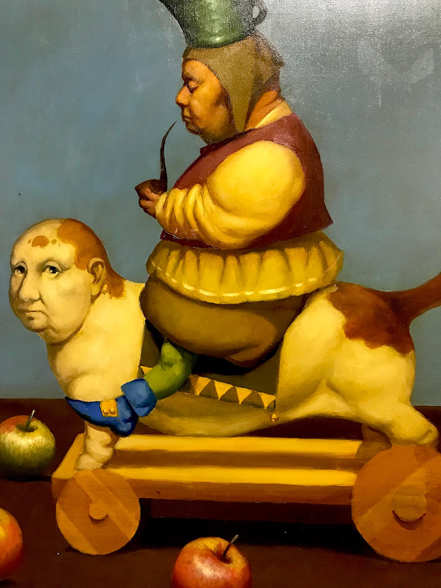 Performance, Surrealismo figurativo, Pintura al óleo original - Figurative Painting Negro de Ashot Yan