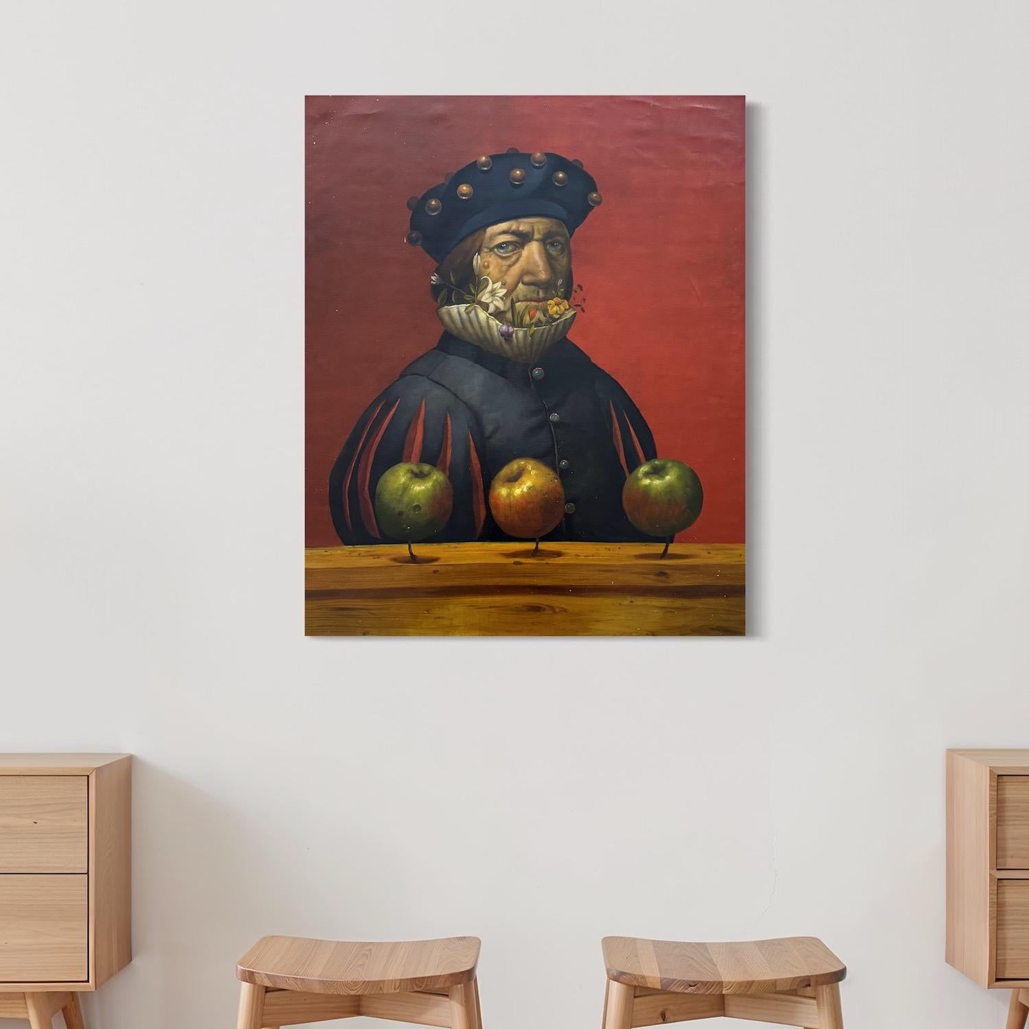 Artist: Ashot Yan
Work: Original Oil Painting, Handmade Artwork, One of a Kind
Medium: Oil on Linen,
Year: 2023
Style: Surrealism, Portrait, 
Title: Portrait of Naturalist Mr Binoche,
Size: 39