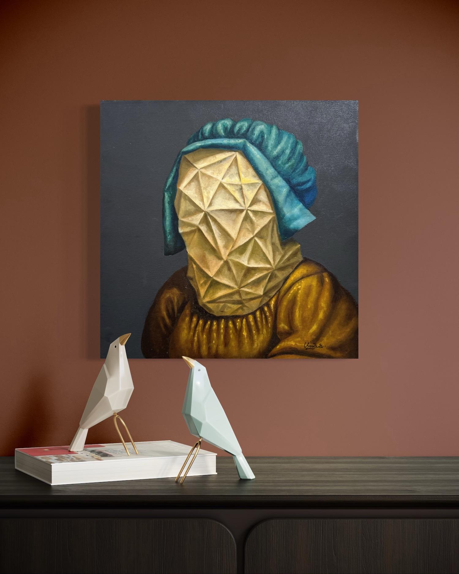 Portrait de femme, surréalisme figuratif Peinture à l'huile originale en vente 1