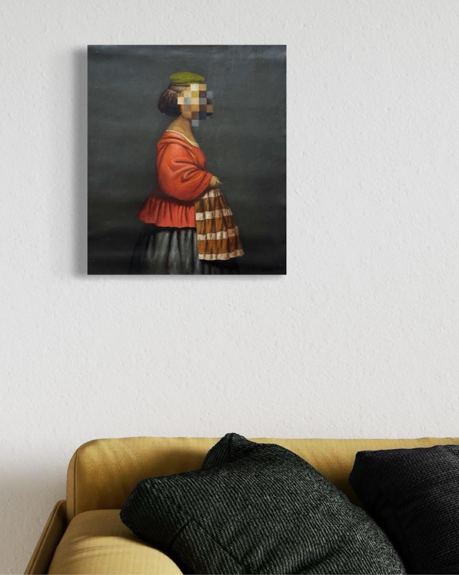 Elle, Portrait Surréalisme Peinture à l'huile originale - Noir Portrait Painting par Ashot Yan