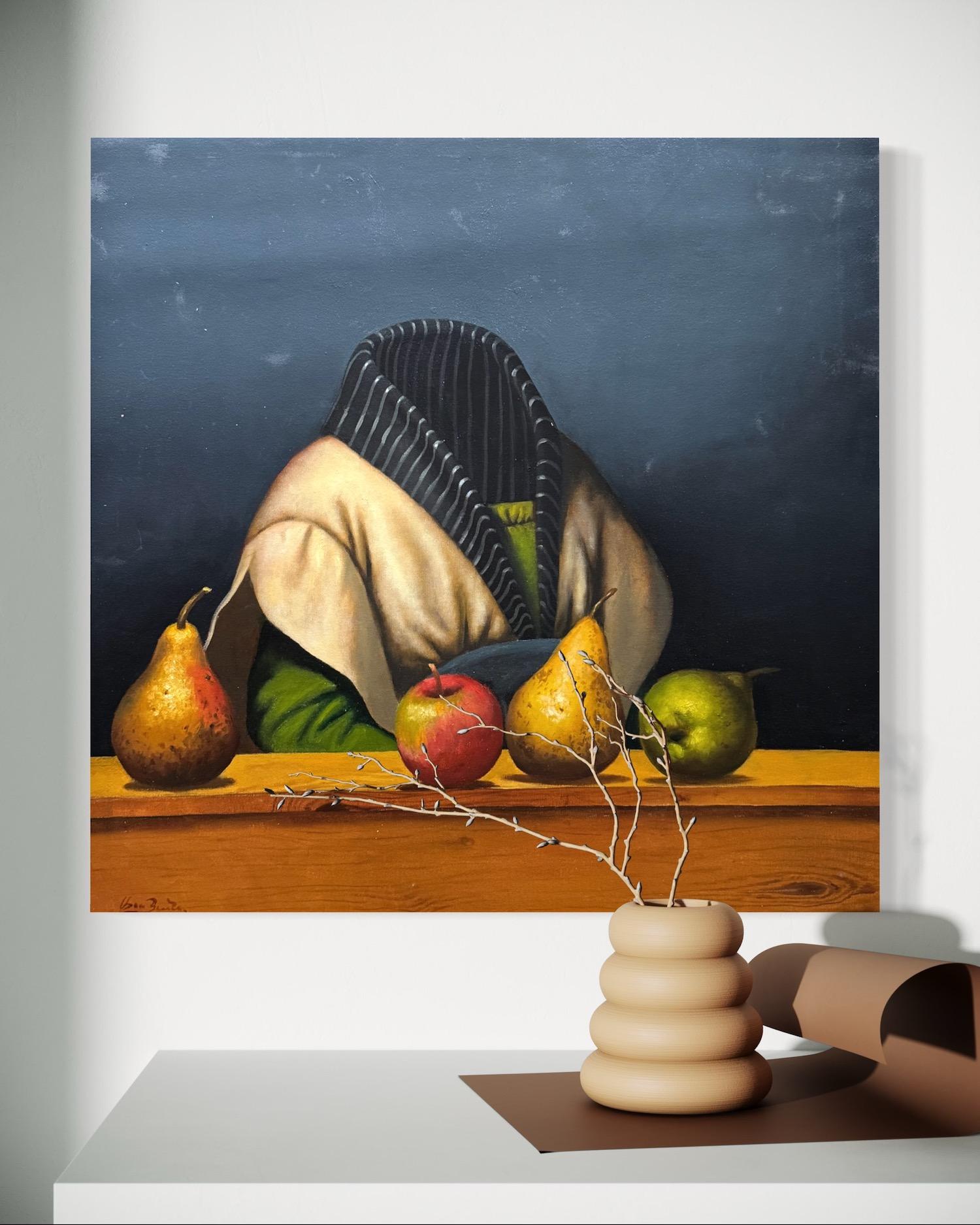 Nature morte avec portrait de femme aux yeux bleus Surréalisme Peinture à l'huile originale - Painting de Ashot Yan